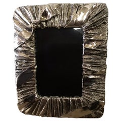 Whimsical Silver Photo or Picture Frame with a Ruched Fabric and Bow Motif