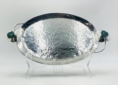 Whimsical Silver-Plate & Malachite Serving Tray by Emilia Castillo, Mexican Art