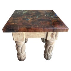 Farmhouse Painted Top Carved Wood Table w/Hand Turned Legs