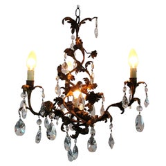 Vintage Whimsical Spiral French Tole Strass Crystal Chandelier