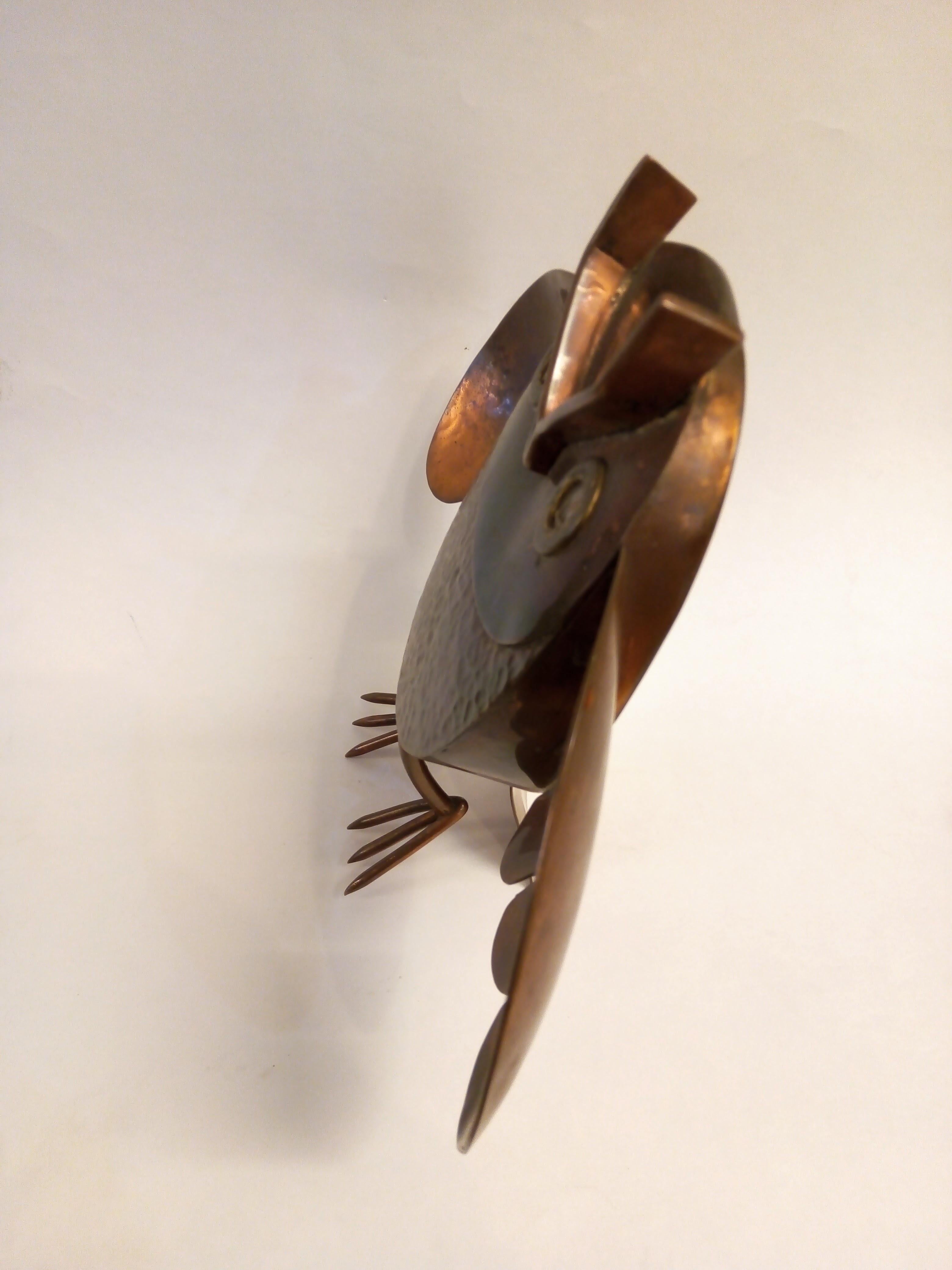 Whimsical Standing Owl in Oxidized & Hammered Copper handmade by Los Castillo In Good Condition In Mexico, DF