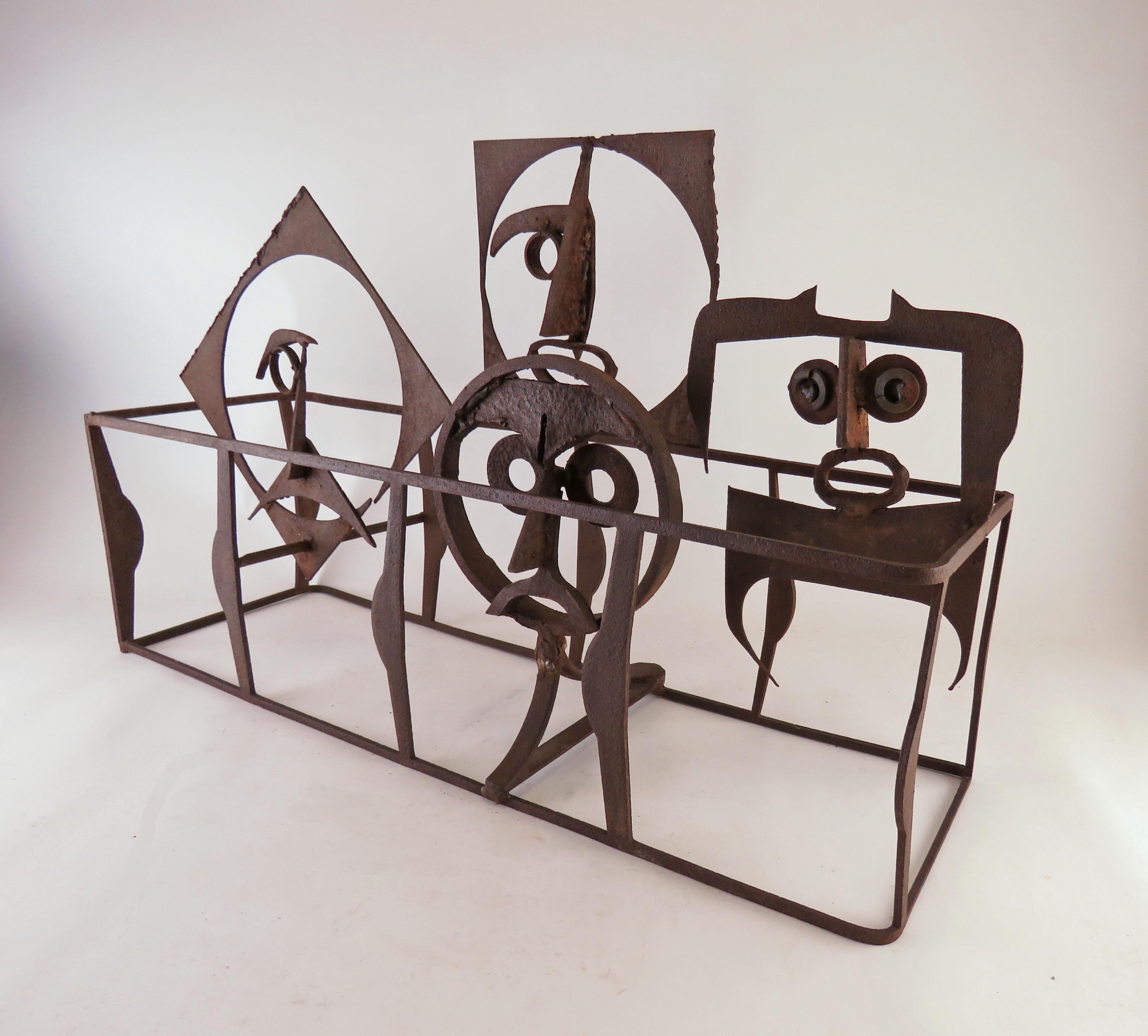 Whimsical steel sculpture of pattern castoffs, in the manner of John Risley, circa 1960s. Measures: 25” wide, 16” high, 7” deep.
