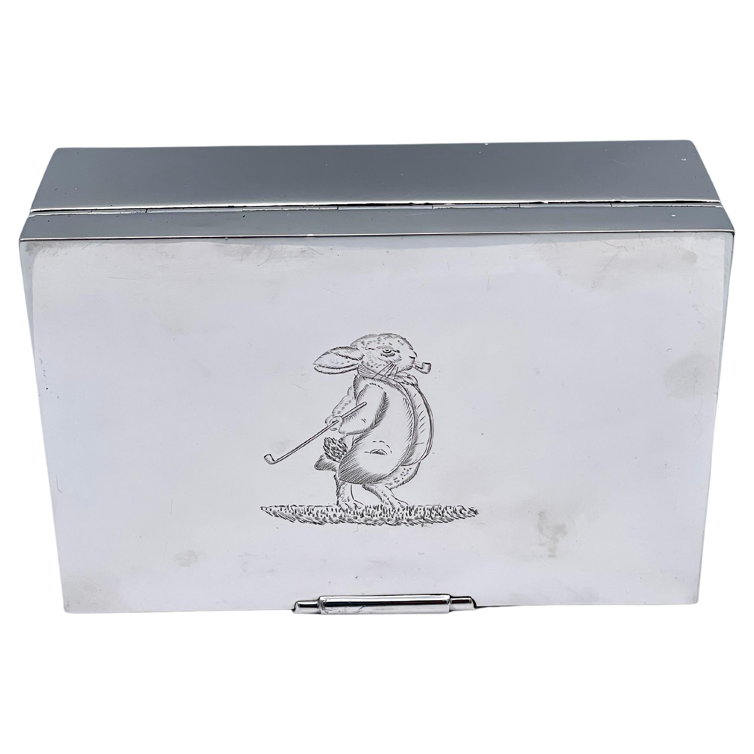 Currier and Roby Sterling Silver Round Stamp Dispenser Box with Monogram  For Sale at 1stDibs