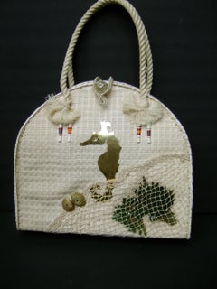 Whimsical Straw Raffia Sea Life Theme Kitschy Resort Handbag c 1970s