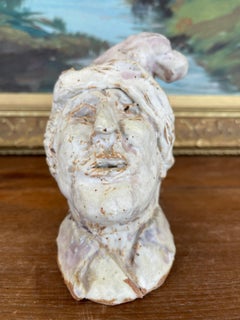 Whimsical Studio Ceramic Sculpture Bust with Glazed Cap, Mid-20th Century
