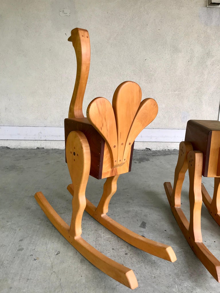 Whimsical Studio Design Wood Ostrich + Camel Rockers For Sale at 1stDibs