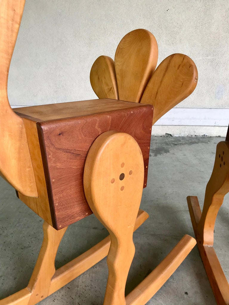 Whimsical Studio Design Wood Ostrich + Camel Rockers For Sale at 1stDibs