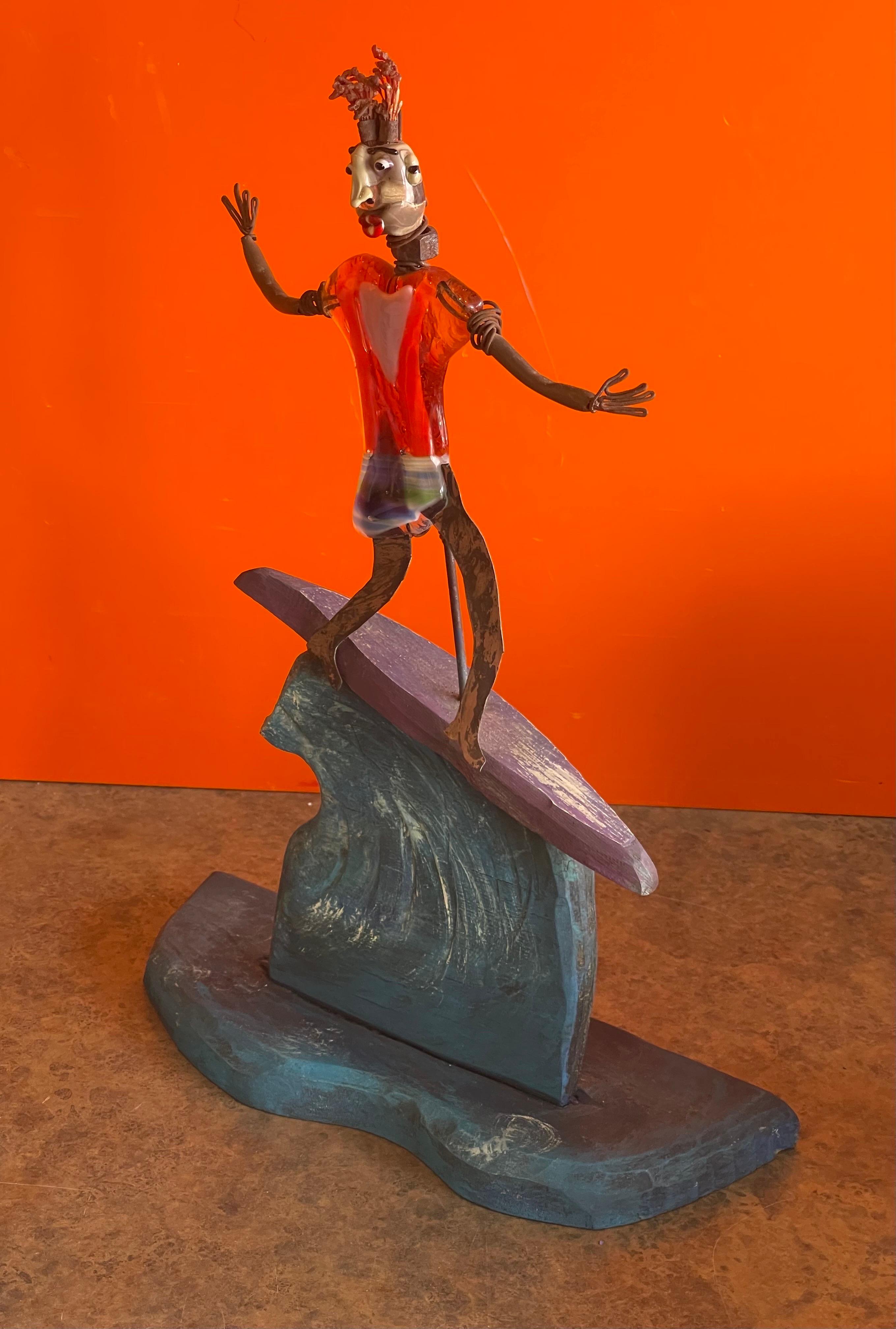 Folk Art Whimsical Surfer Sculpture by Mitch Berg For Sale
