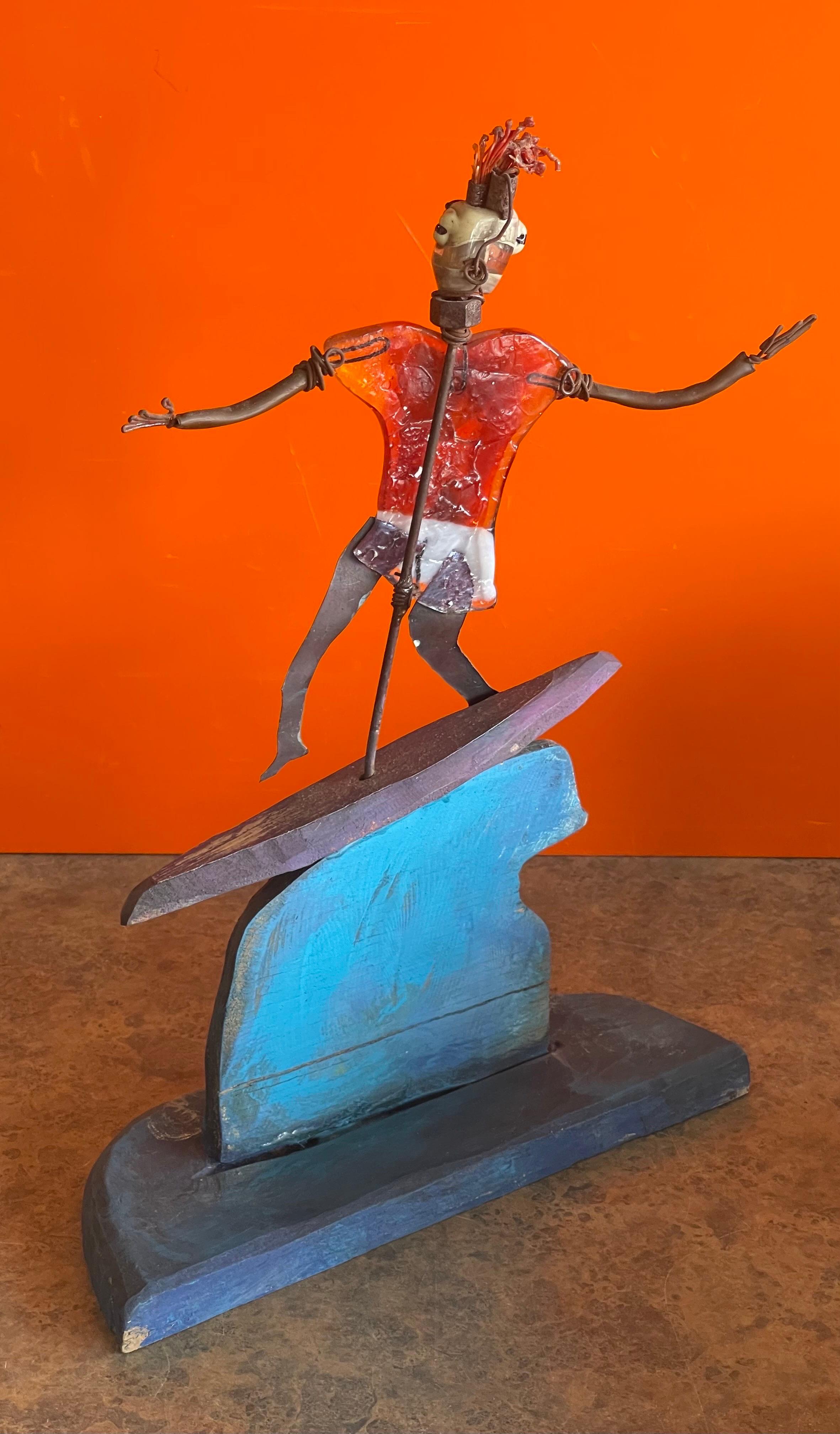 Whimsical Surfer Sculpture by Mitch Berg In Good Condition For Sale In San Diego, CA