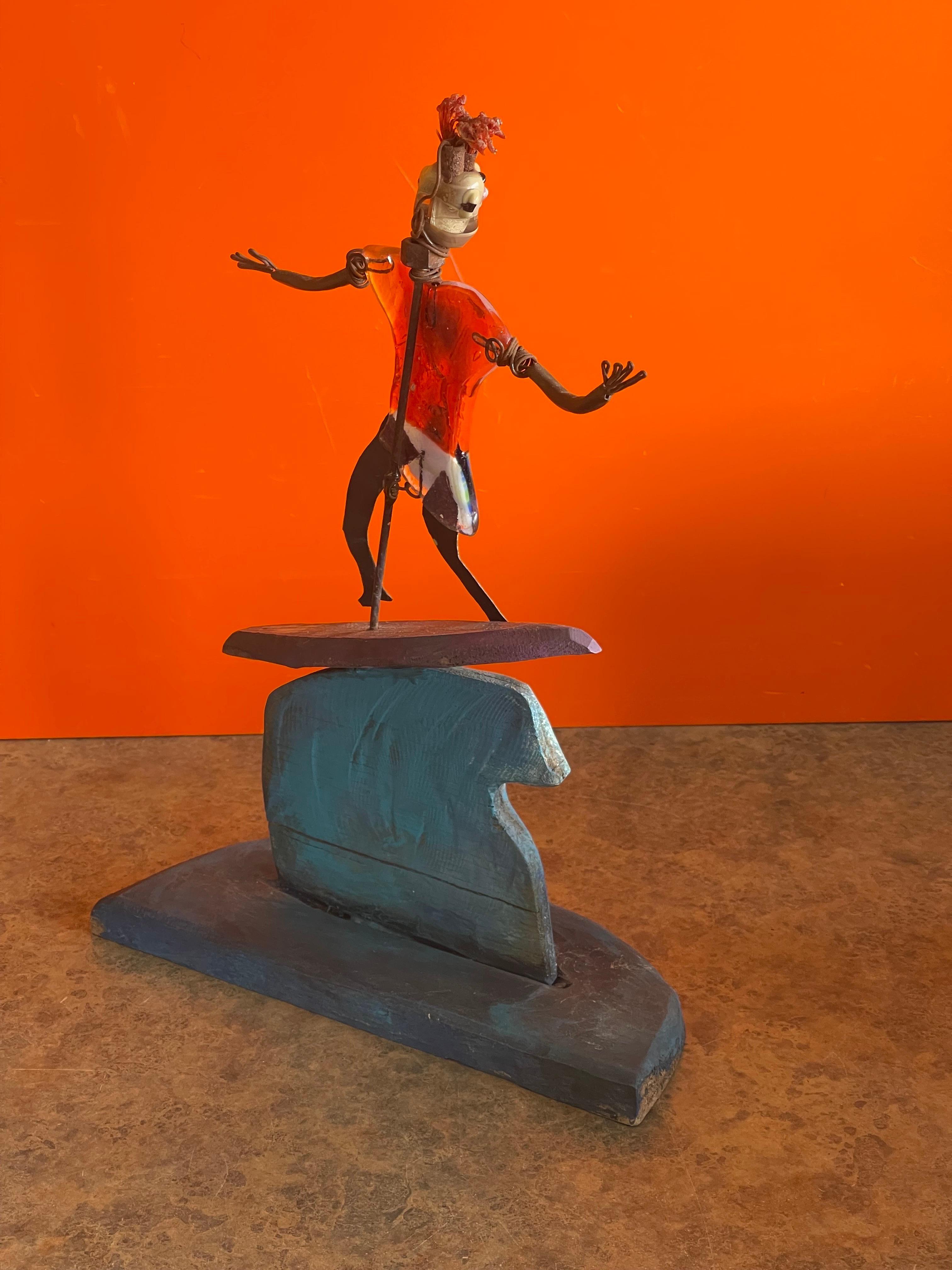 Contemporary Whimsical Surfer Sculpture by Mitch Berg For Sale