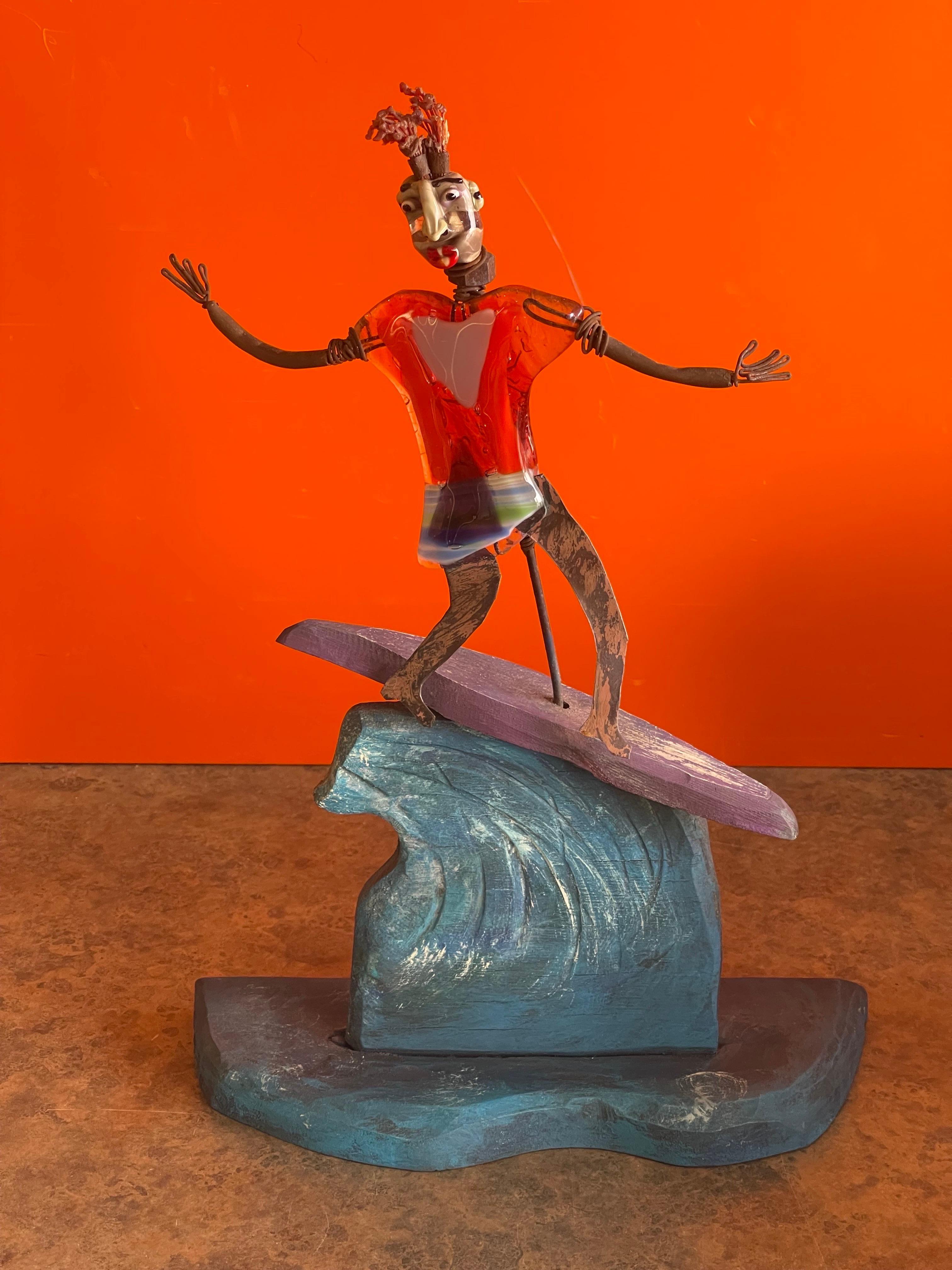 Metal Whimsical Surfer Sculpture by Mitch Berg For Sale