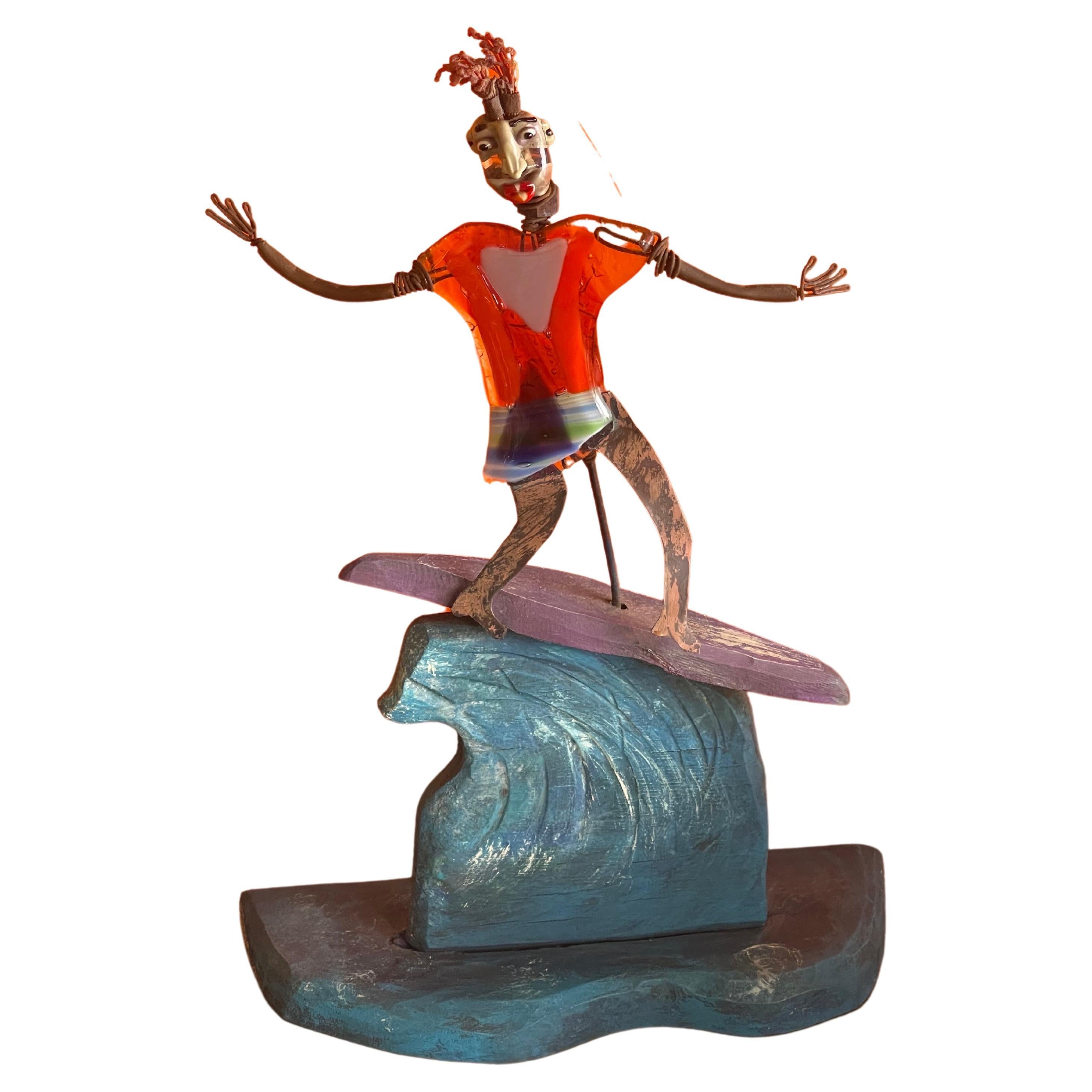 Whimsical Surfer Sculpture by Mitch Berg For Sale