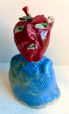 Whimsical Surrealist Bust Sculpture "The Big Apple has a Worm", Artist Unknown