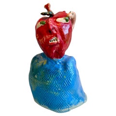 Whimsical Surrealist Bust Sculpture "The Big Apple has a Worm", Artist Unknown