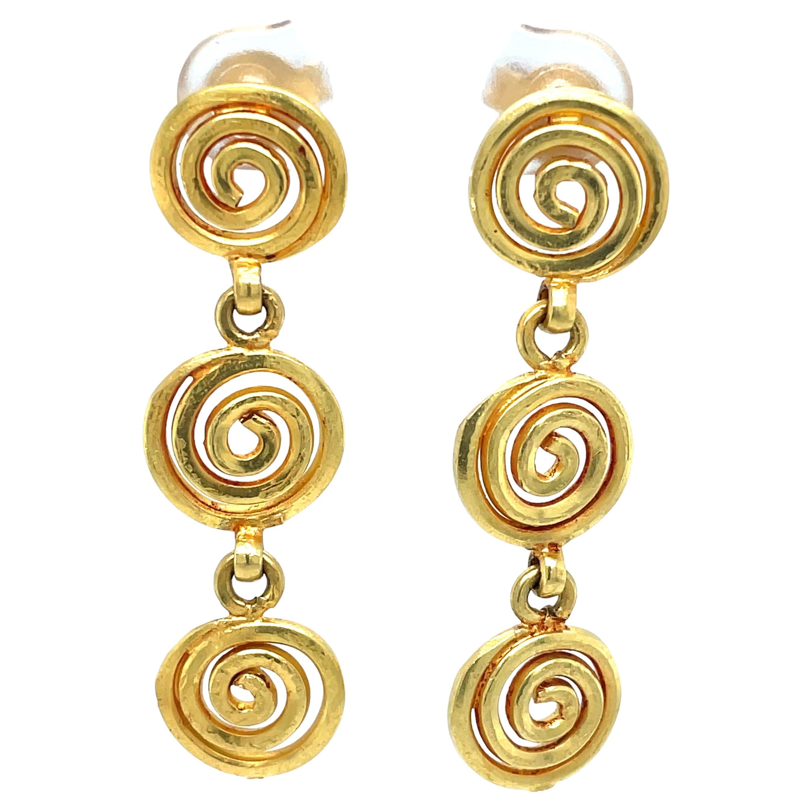 Whimsical Swirl 18 Karat Yellow Gold Dangle Earrings For Sale