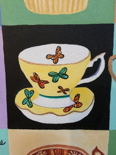 Whimsical Teacups and Cupcakes Painting on Canvas