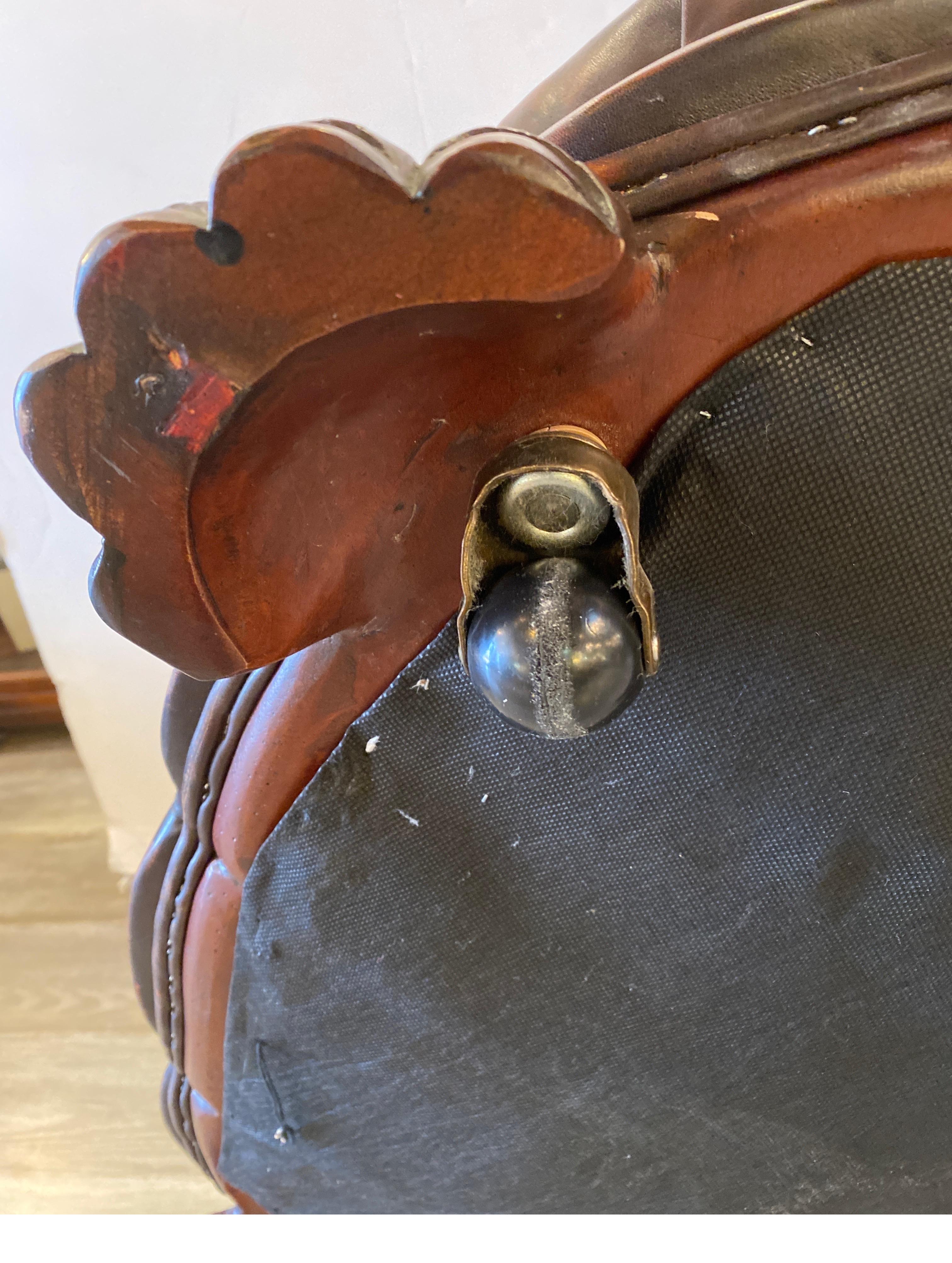 Whimsical Tortoise Motif Leather Tufted Ottoman by Councill Craftsman 3