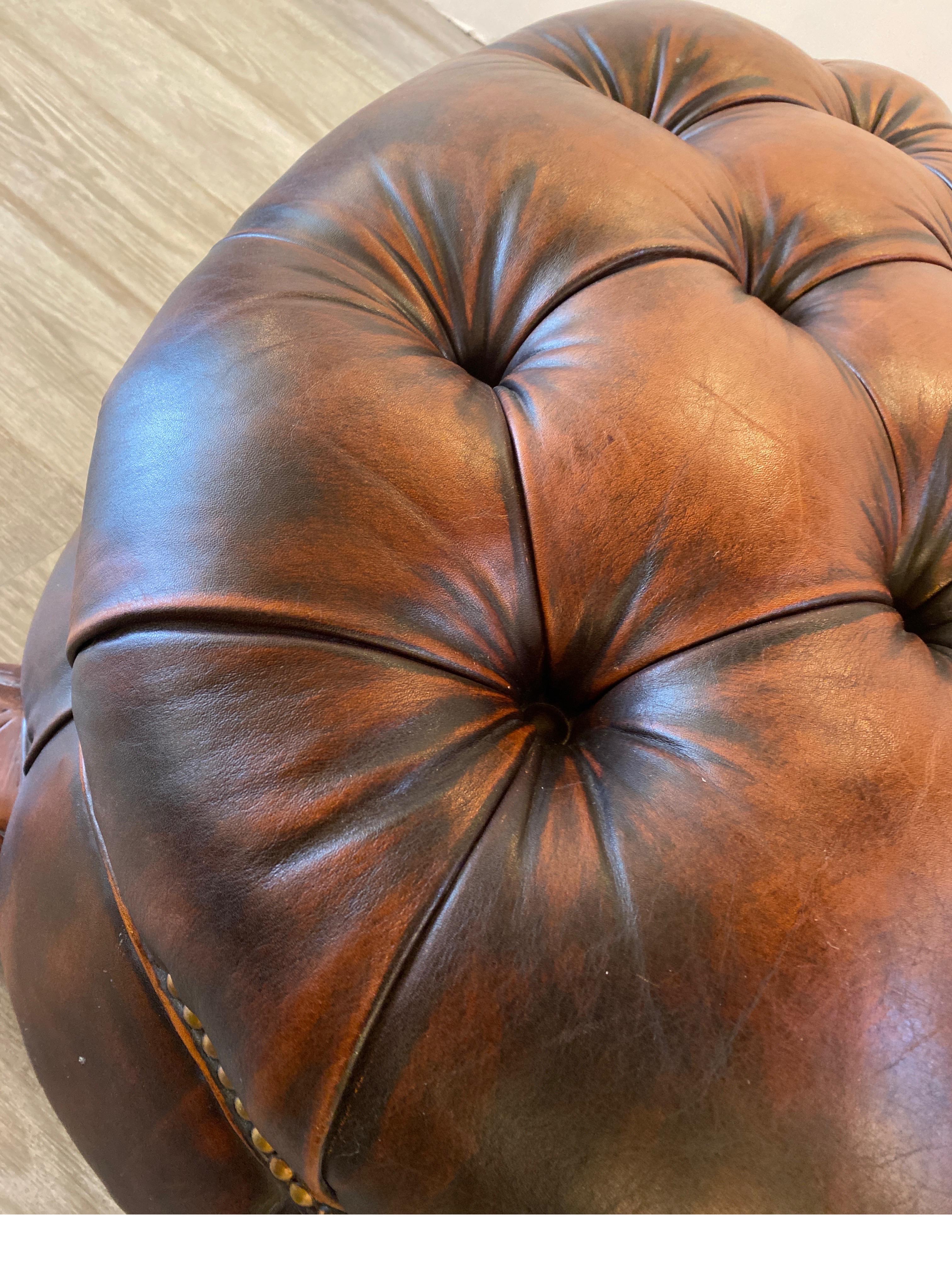 20th Century Whimsical Tortoise Motif Leather Tufted Ottoman by Councill Craftsman