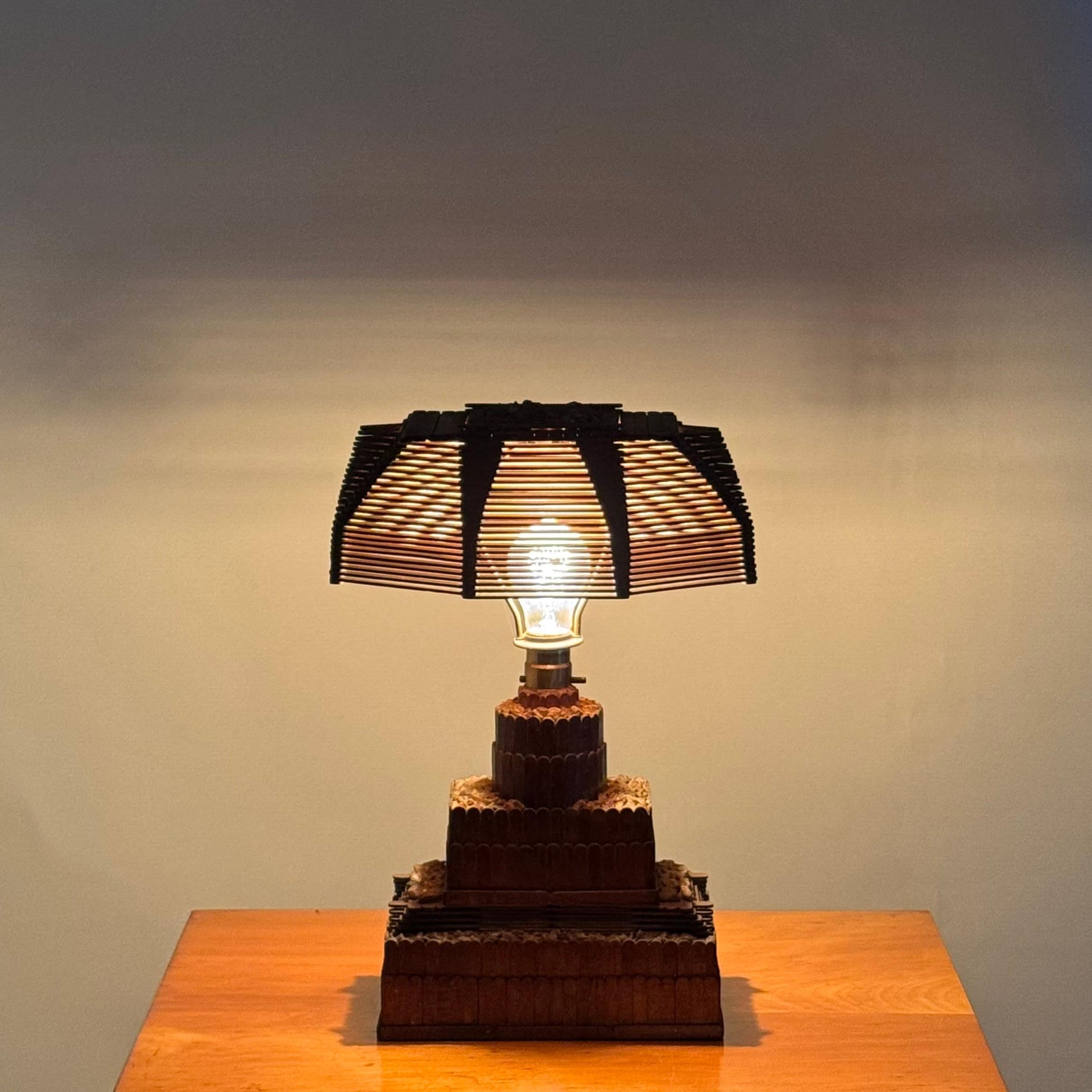 Whimsical Tramp Art Desk or Table Lamp For Sale 2
