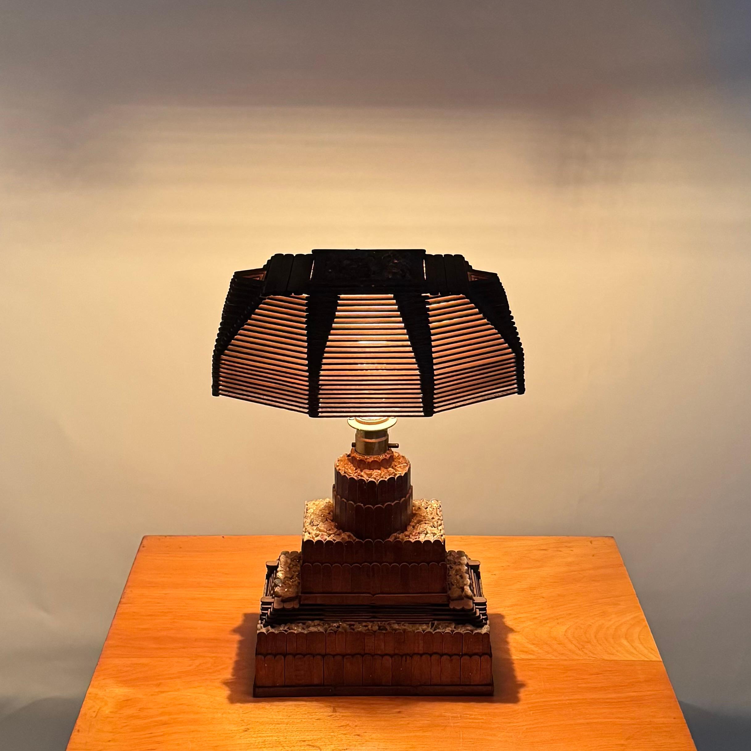 Whimsical Tramp Art desk or table lamp.