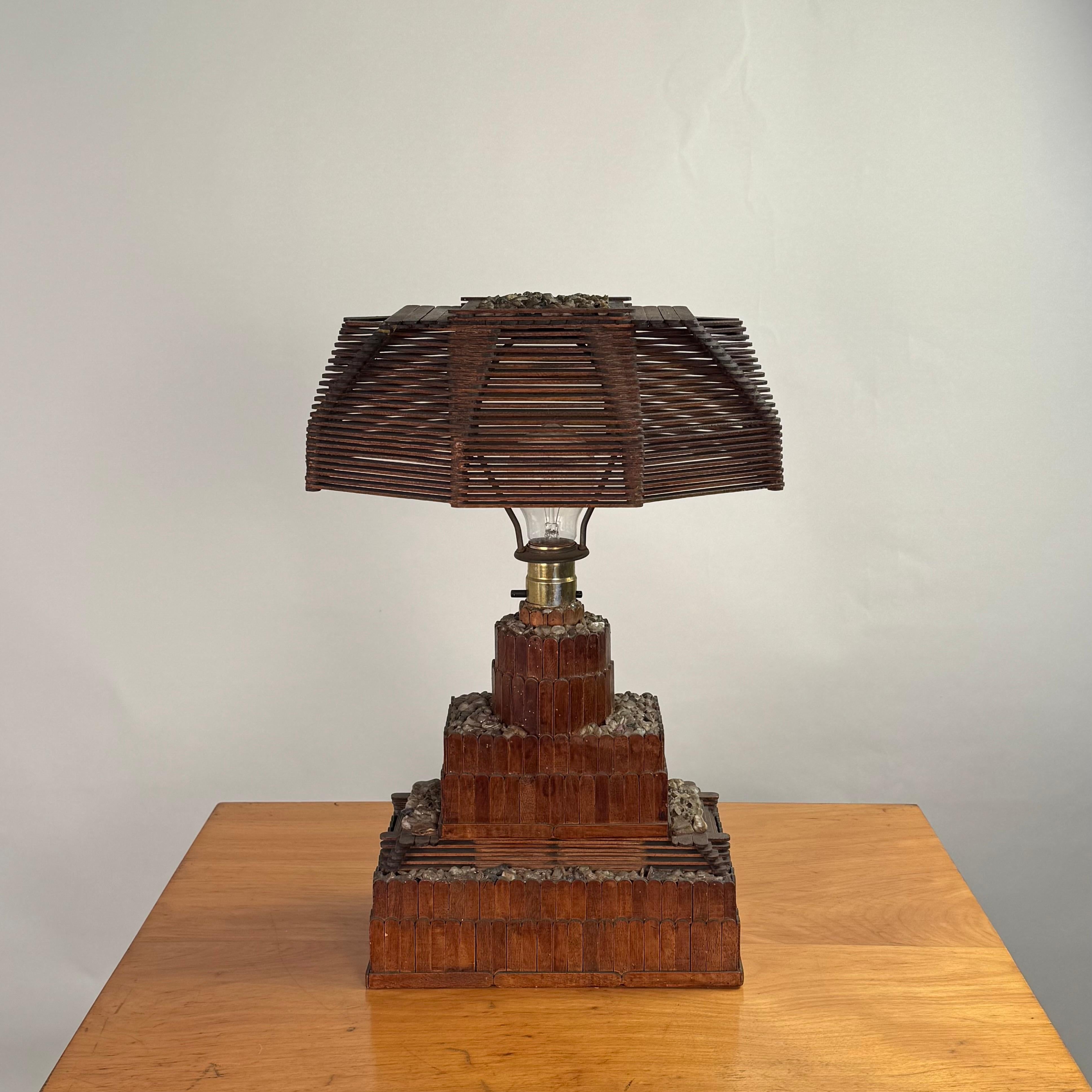 Rustic Whimsical Tramp Art Desk or Table Lamp For Sale
