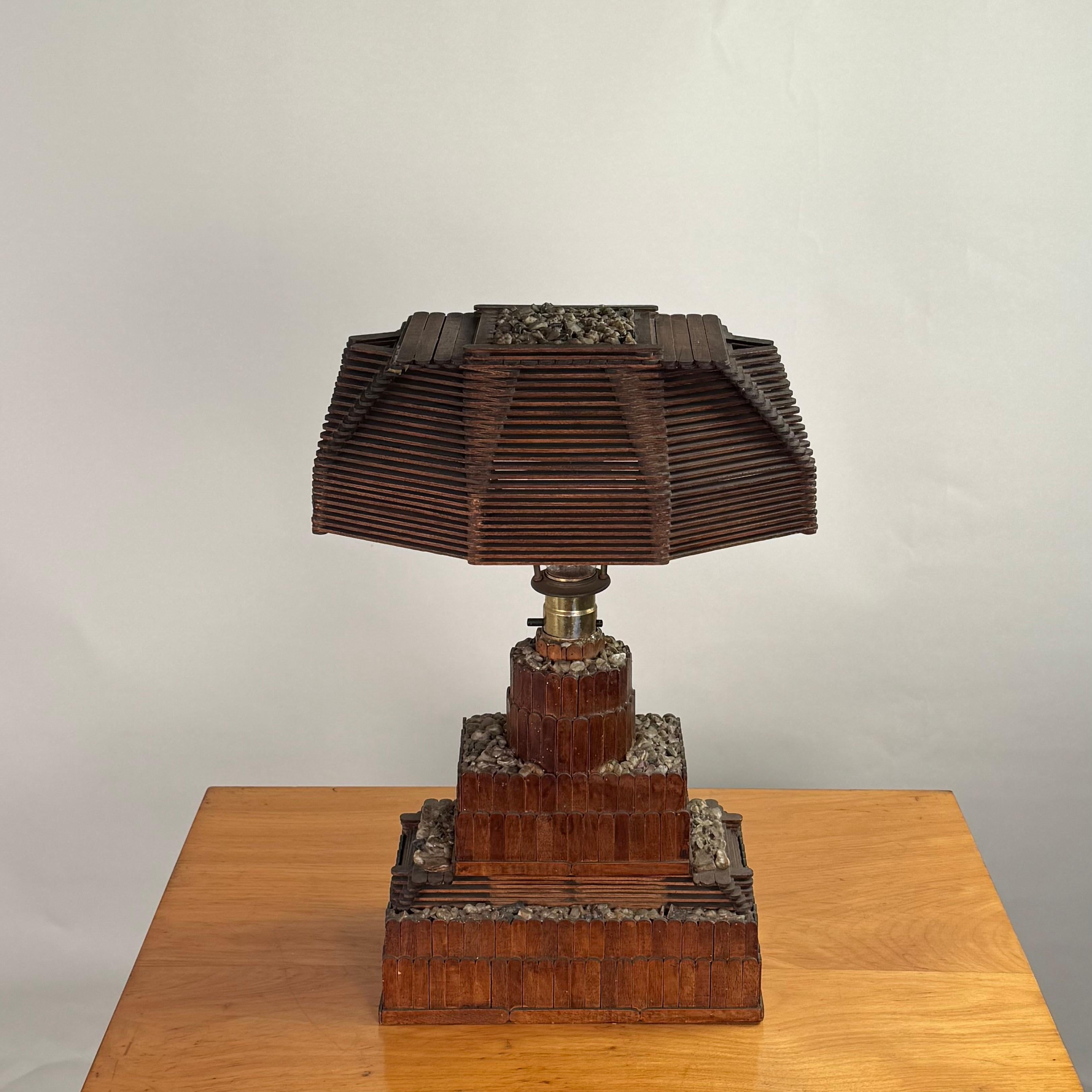 American Whimsical Tramp Art Desk or Table Lamp For Sale