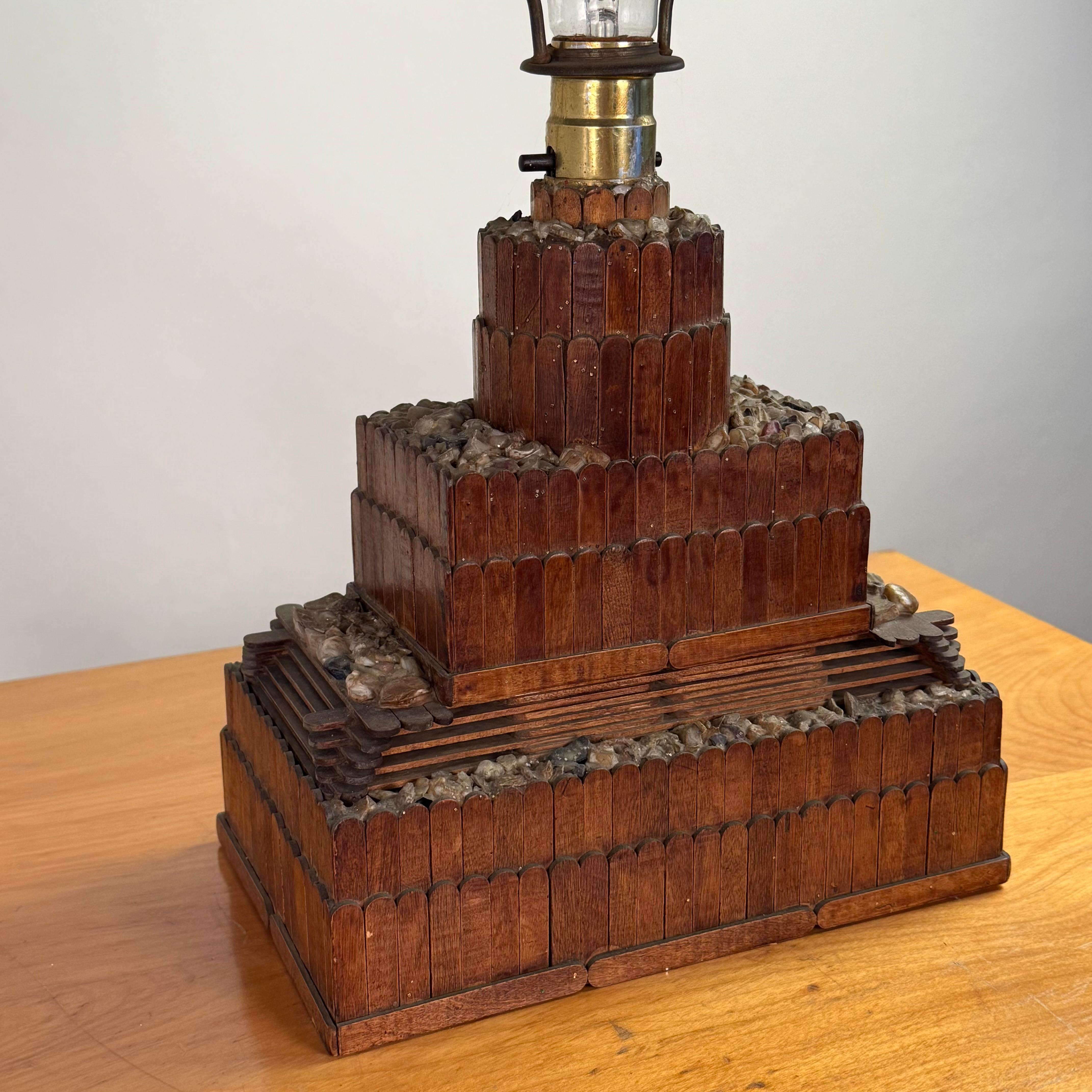 Stone Whimsical Tramp Art Desk or Table Lamp For Sale