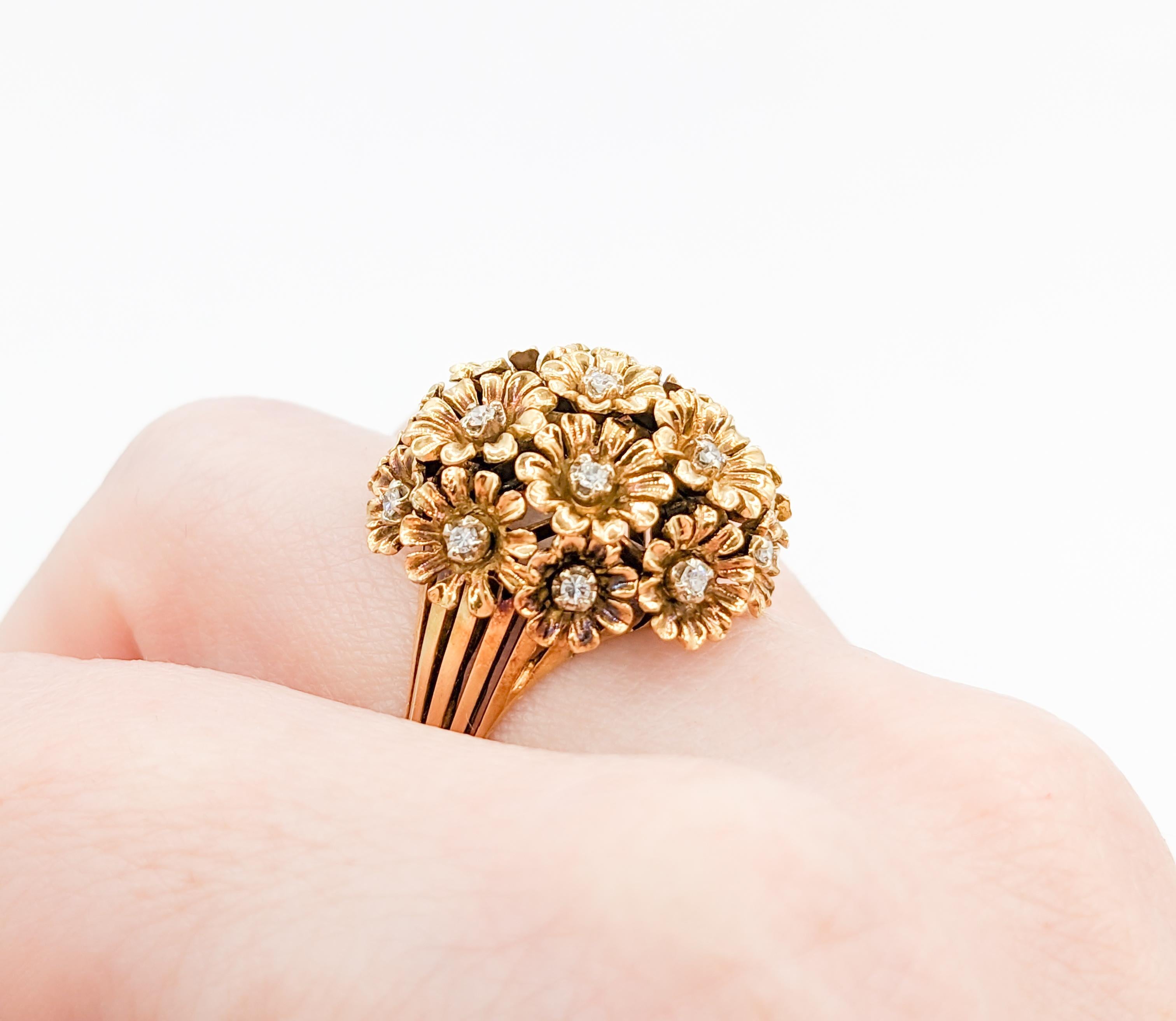 Modern Whimsical Tremblant Flower Cluster Diamond Ring in 18K Gold For Sale