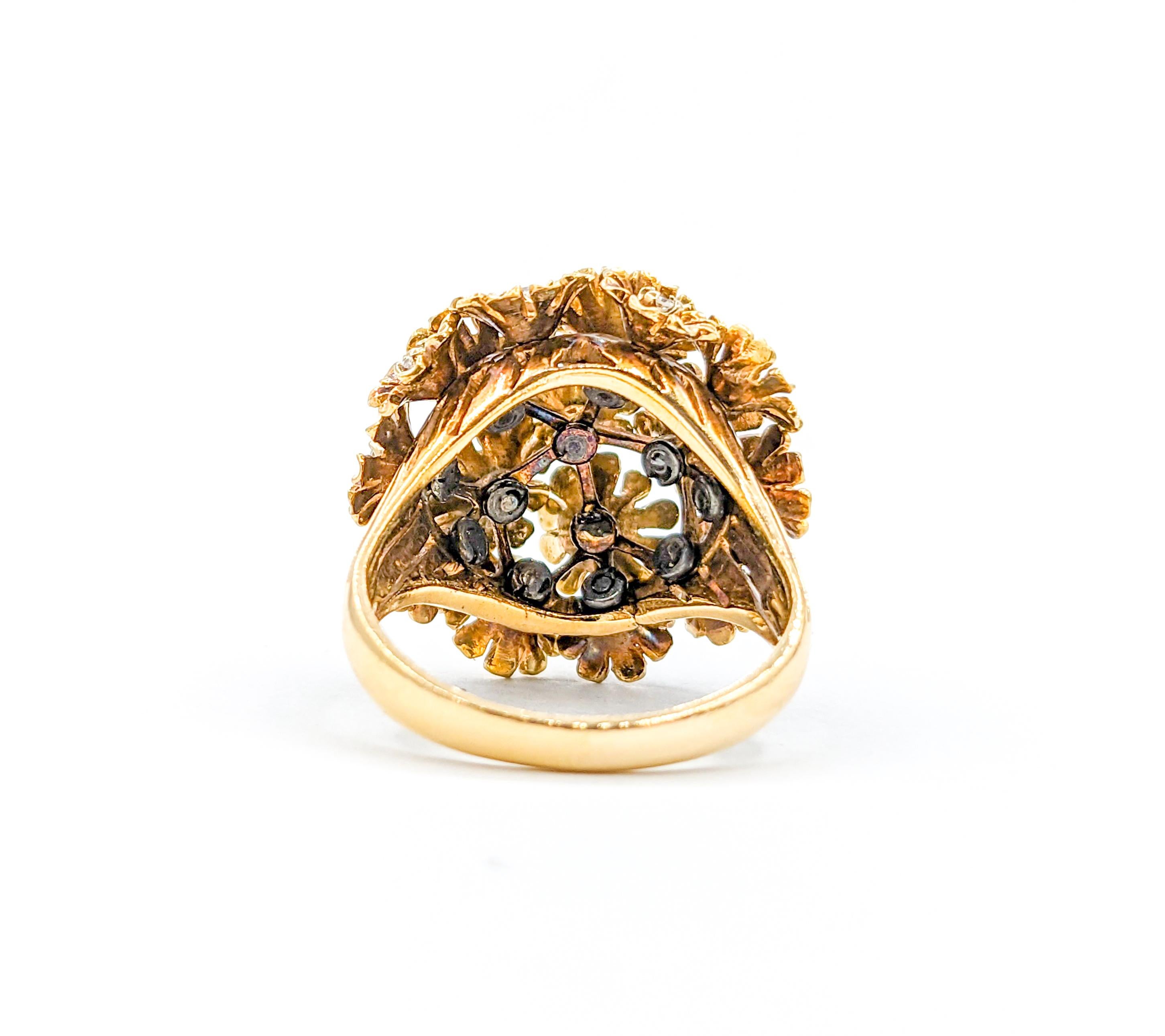 Women's Whimsical Tremblant Flower Cluster Diamond Ring in 18K Gold For Sale
