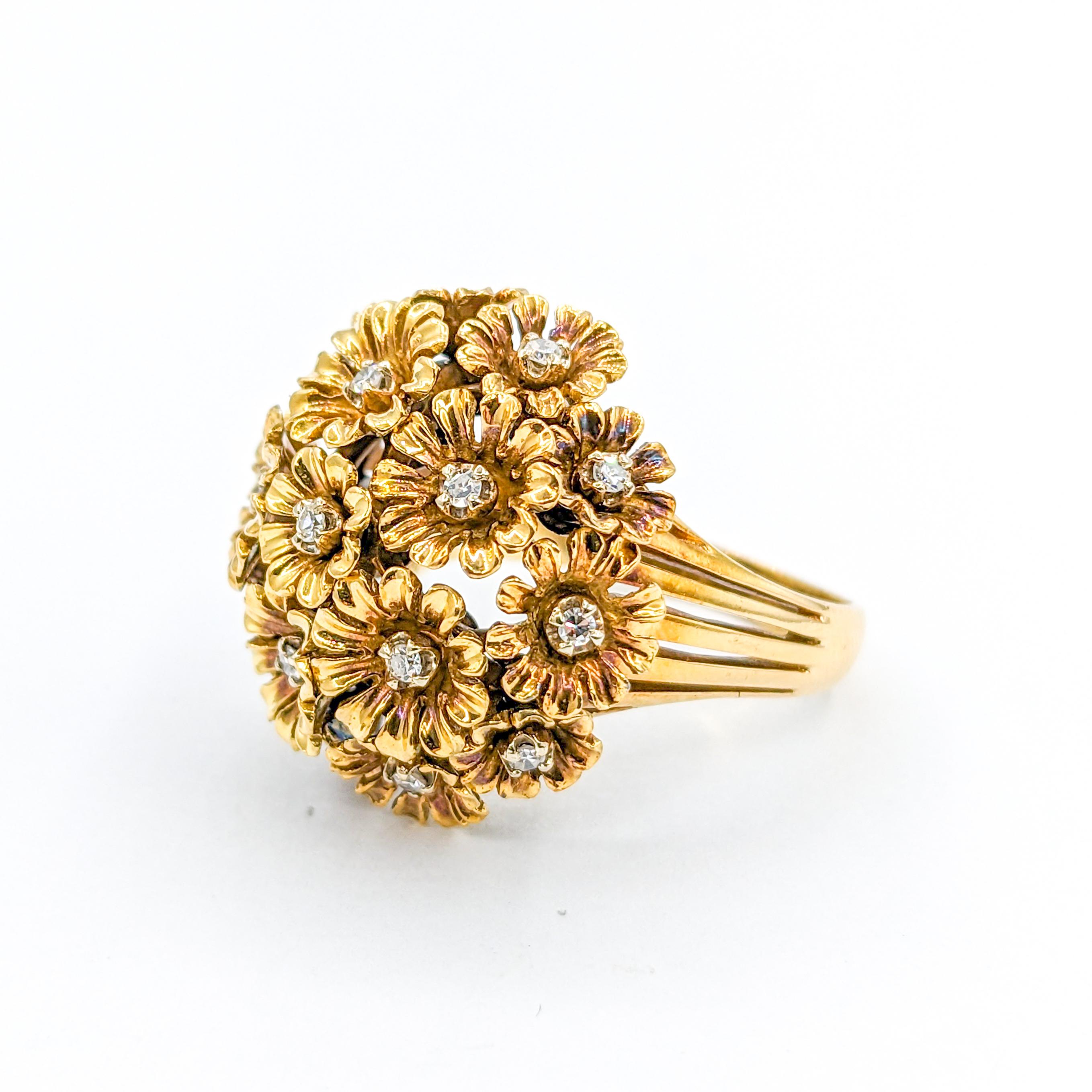 Whimsical Tremblant Flower Cluster Diamond Ring in 18K Gold For Sale 1