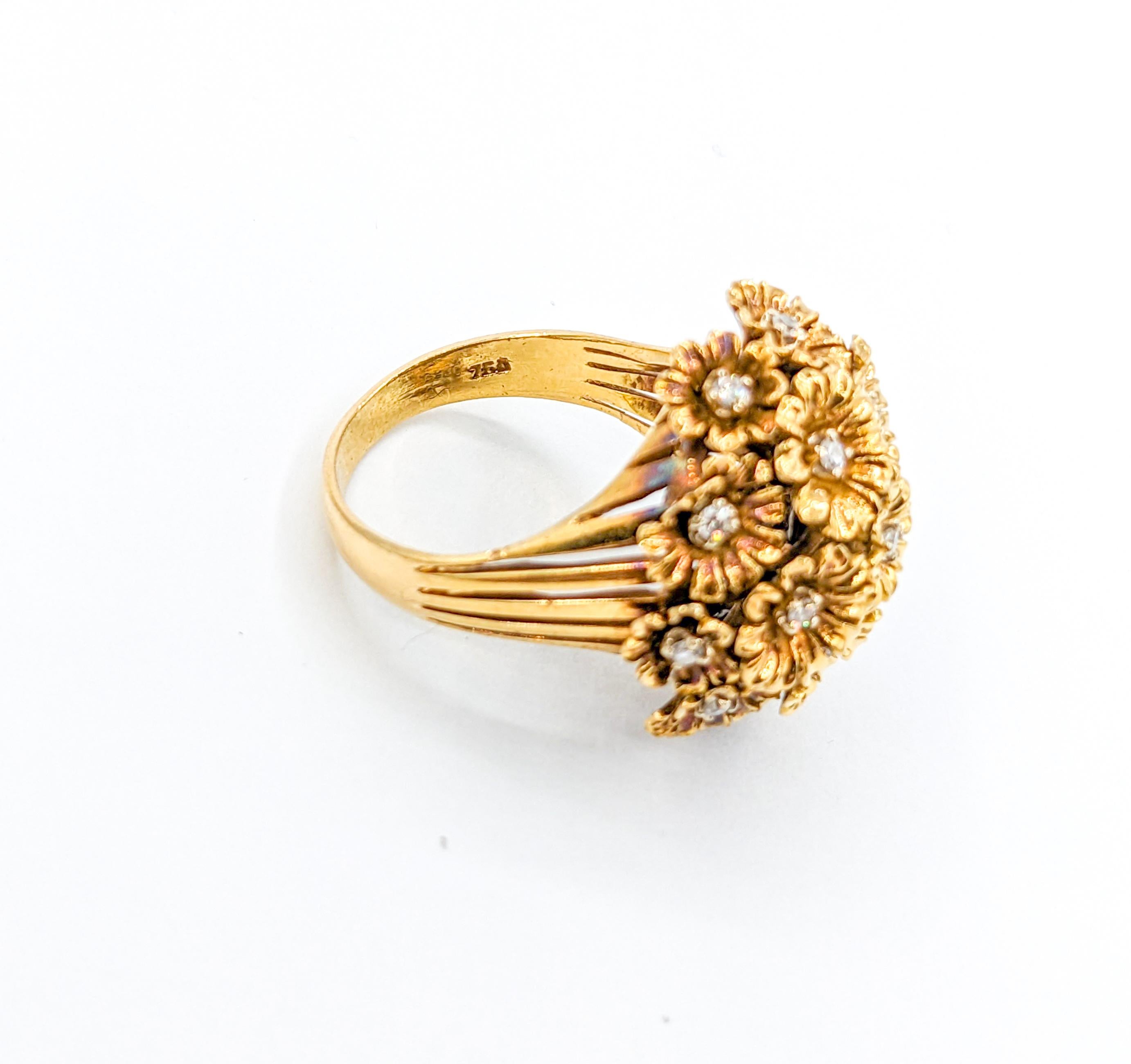 Whimsical Tremblant Flower Cluster Diamond Ring in 18K Gold For Sale 2