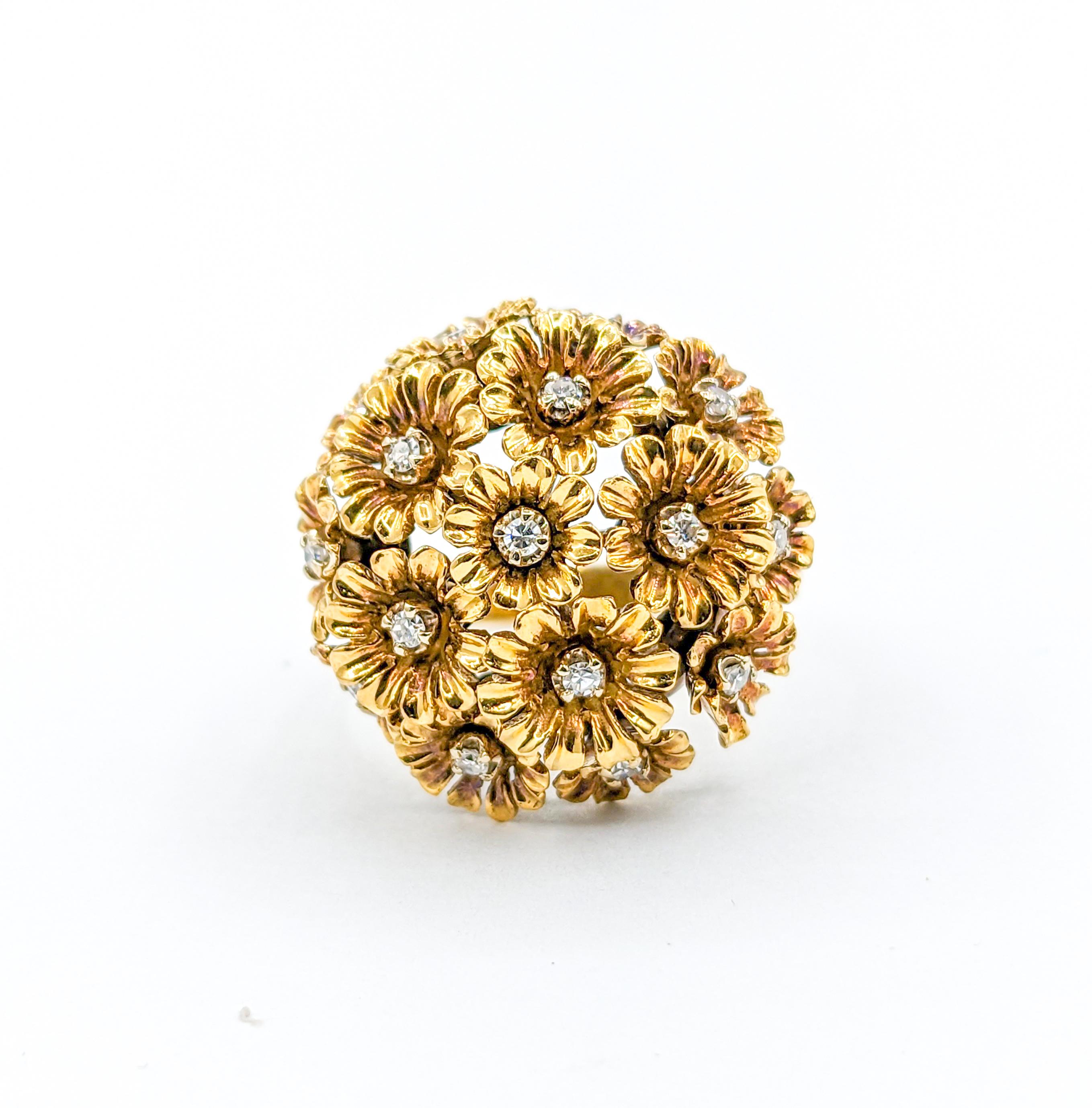 Whimsical Tremblant Flower Cluster Diamond Ring in 18K Gold For Sale 3