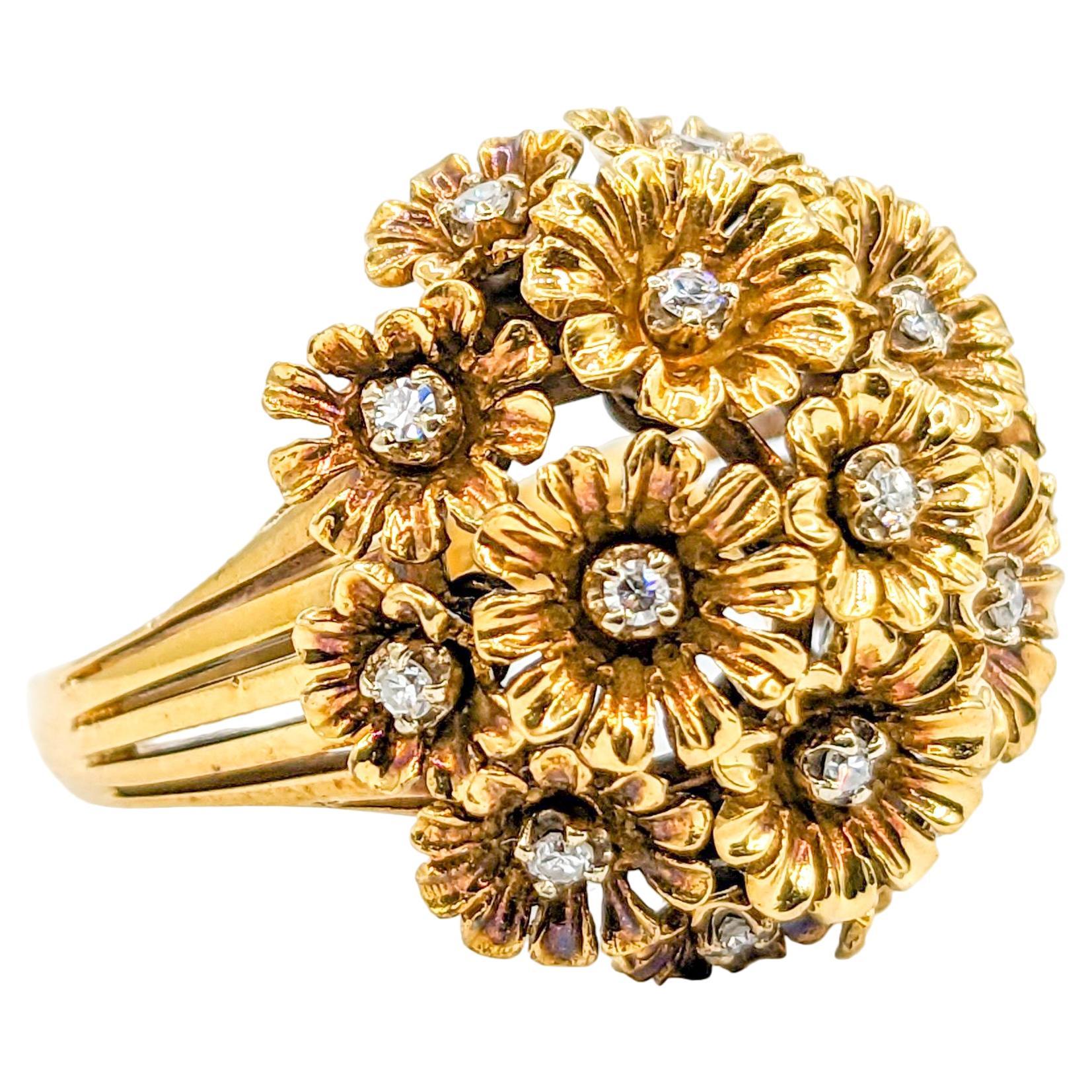 Whimsical Tremblant Flower Cluster Diamond Ring in 18K Gold For Sale