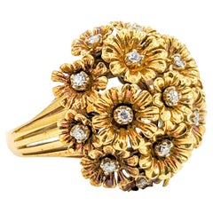 Vintage Whimsical Tremblant Flower Cluster Diamond Ring in 18K Gold