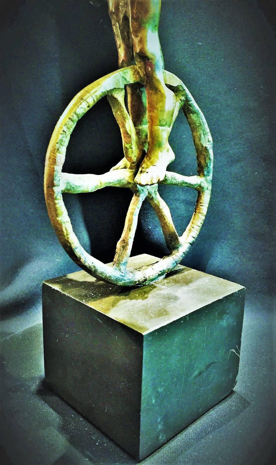 Late 20th Century Whimsical Unicycle Rider, Contemporary Surrealistic Bronze Sculpture circa 1980s