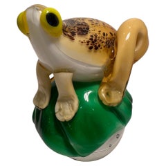 Whimsical Venetian Murano Art Glass Frog on a Lily Pad over a Globe Paperweight
