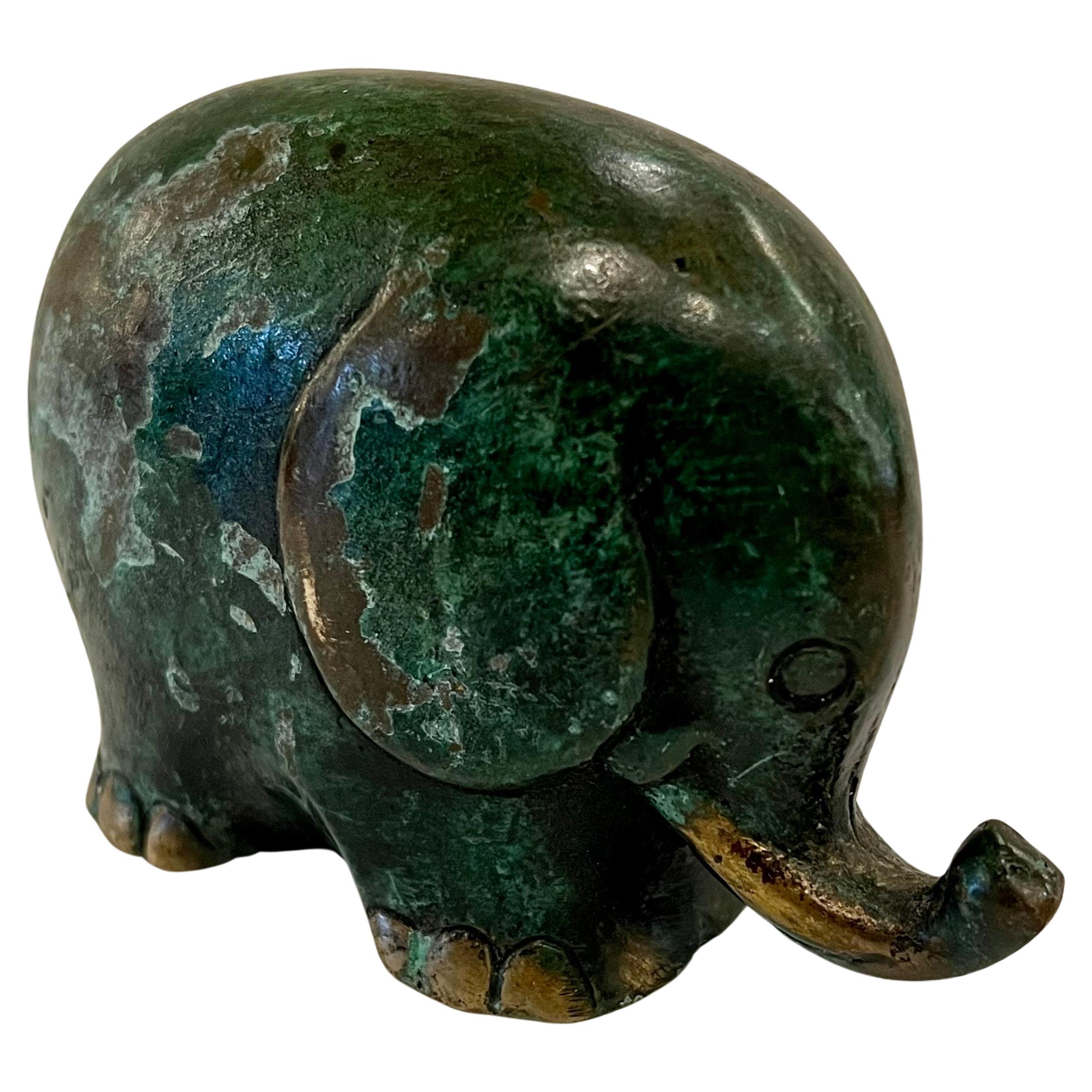 American Whimsical Verdigris Finish Elephant Sculpture in Brass For Sale