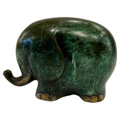 Vintage Whimsical Verdigris Finish Elephant Sculpture in Brass