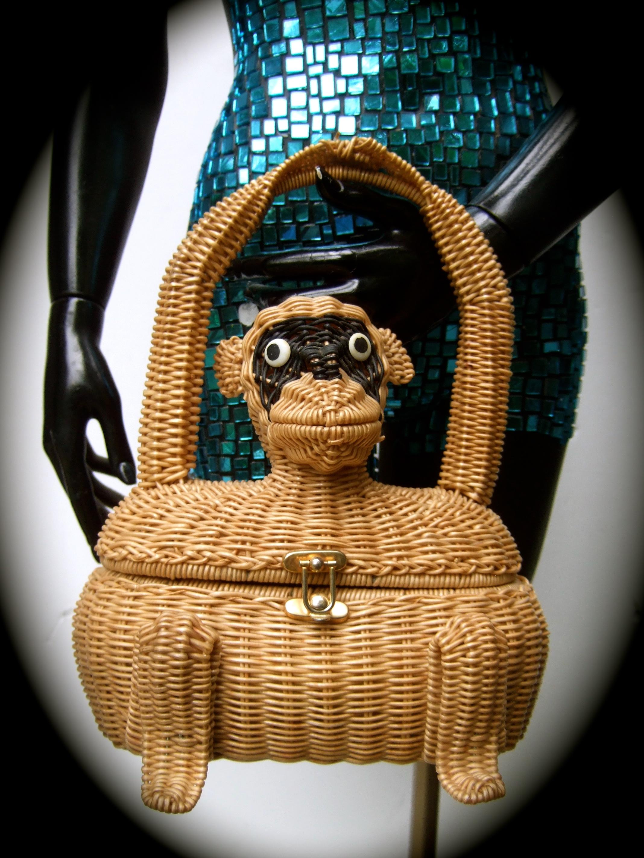 Whimsical Very Rare Wicker Monkey Handbag Designed by Marcus Brothers c 1960 For Sale 6