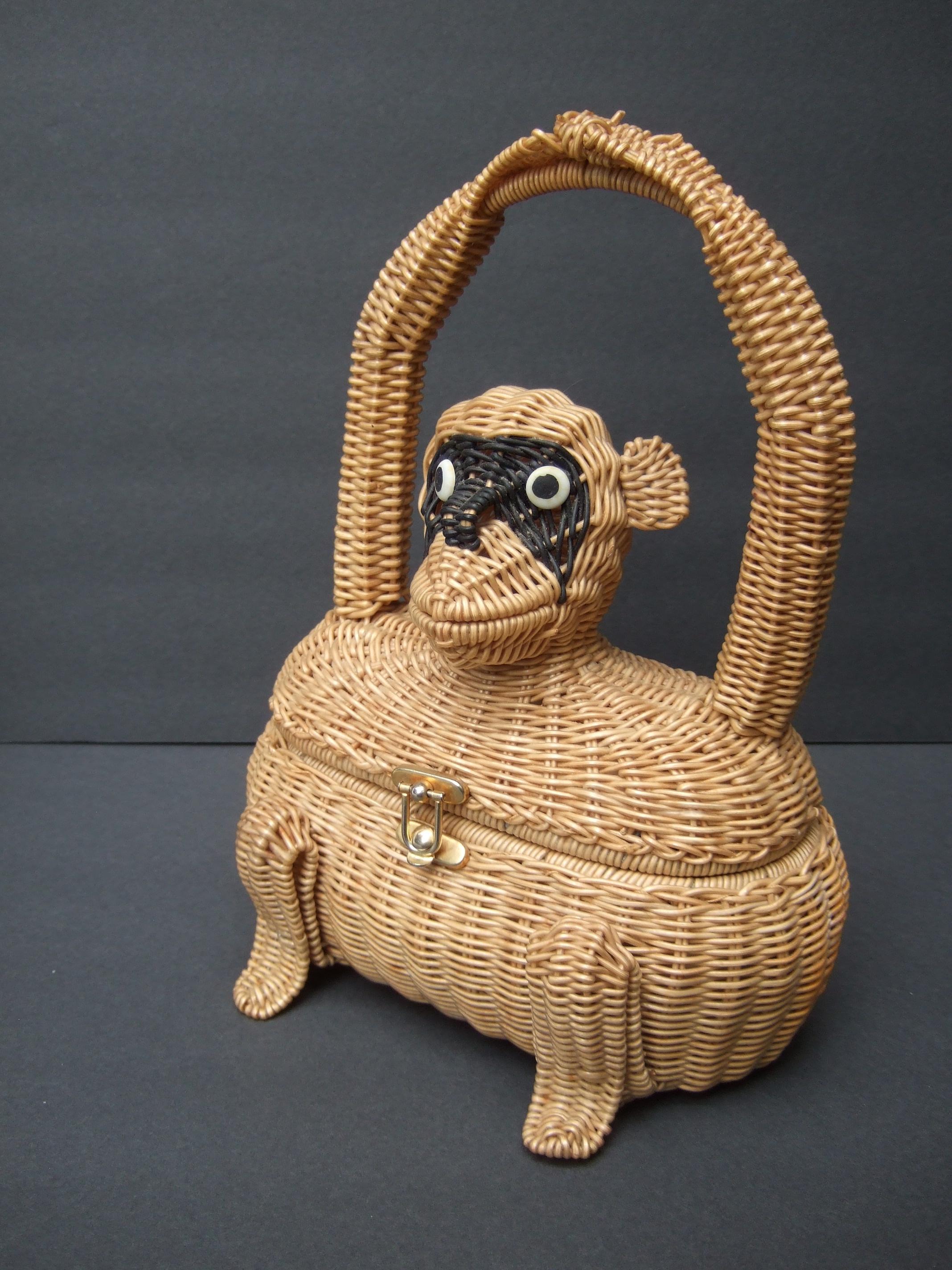 Whimsical Very Rare Wicker Monkey Handbag Designed by Marcus Brothers c 1960 For Sale 7