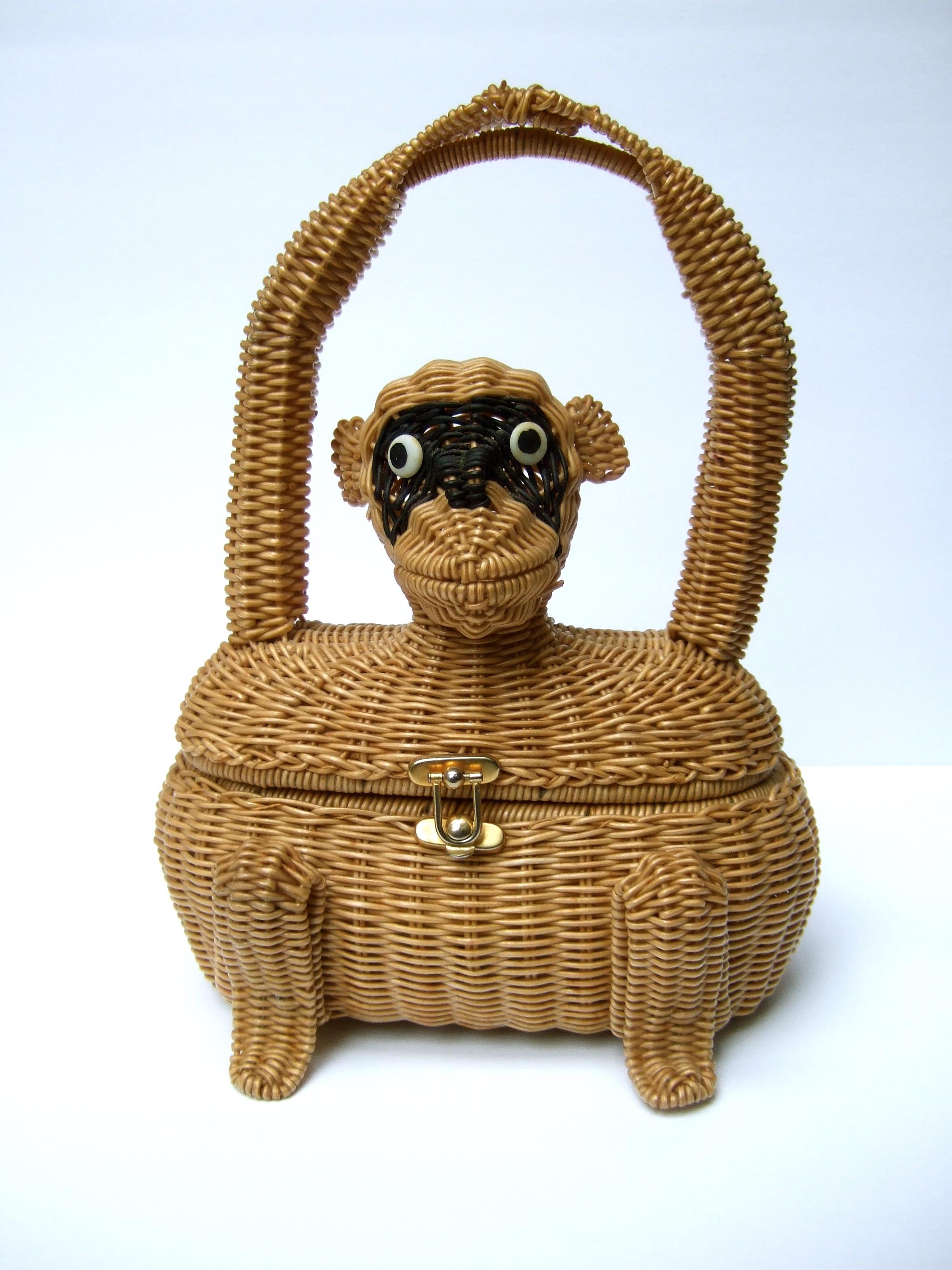 Whimsical Very Rare Wicker Monkey Handbag Designed by Marcus Brothers c 1960 For Sale 8