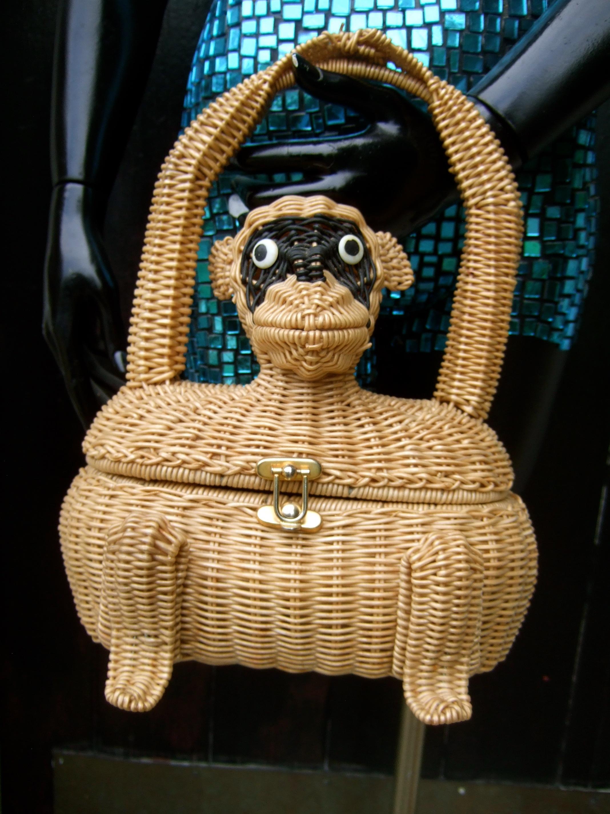 Whimsical Very Rare Wicker Monkey Handbag Designed by Marcus Brothers c 1960 For Sale 9