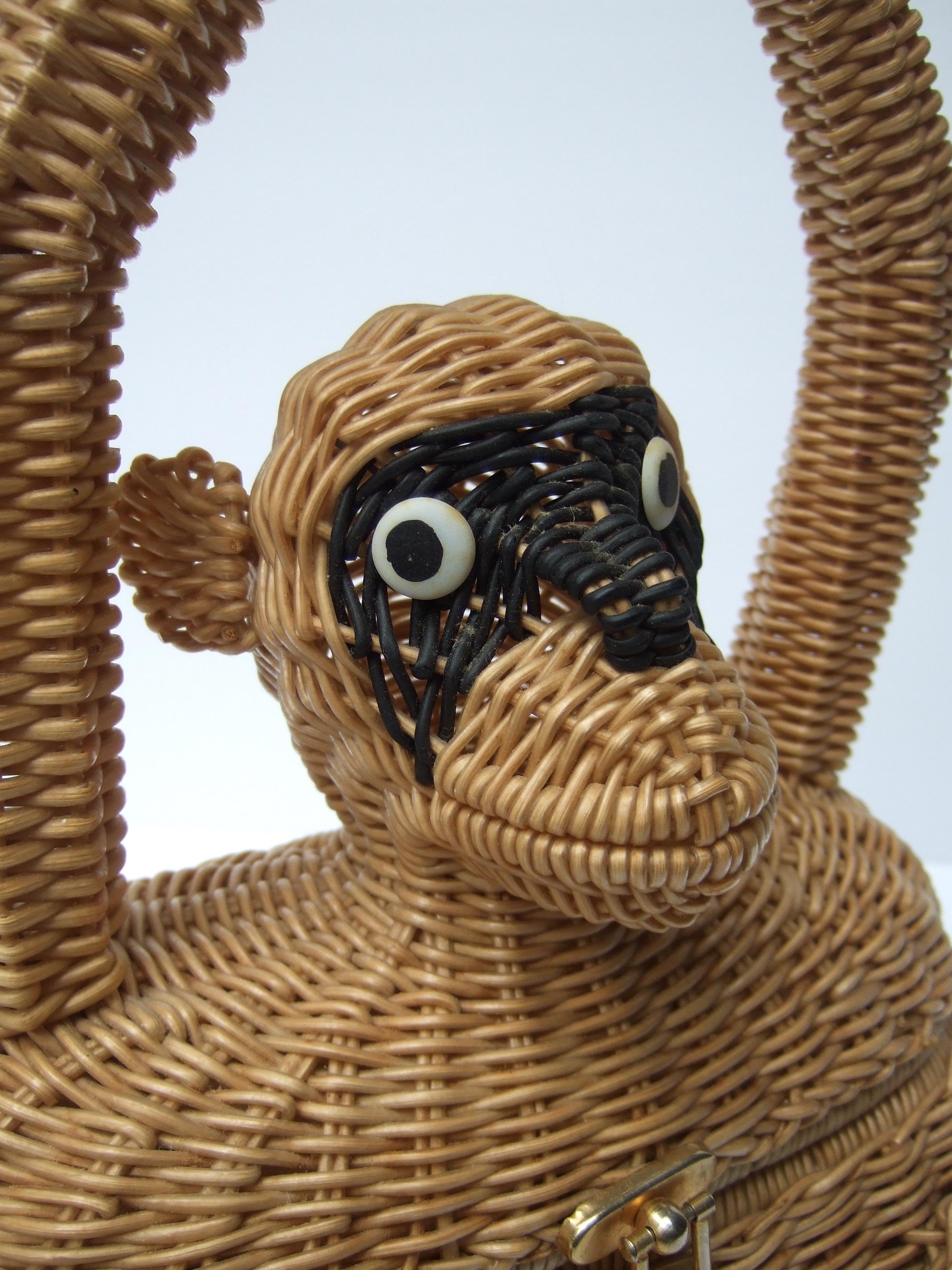 Whimsical Very Rare Wicker Monkey Handbag Designed by Marcus Brothers c 1960 For Sale 10