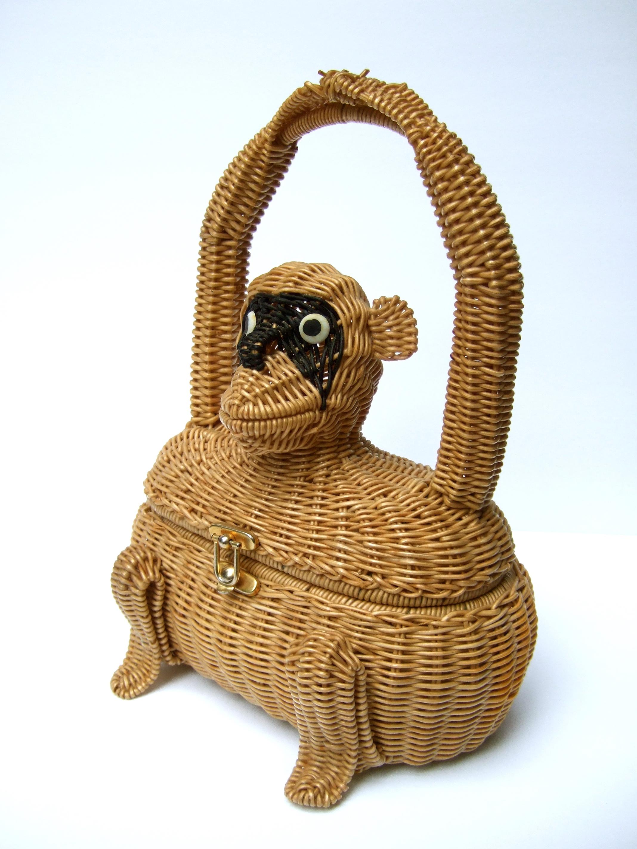 Whimsical Very Rare Wicker Monkey Handbag Designed by Marcus Brothers c 1960 For Sale 11