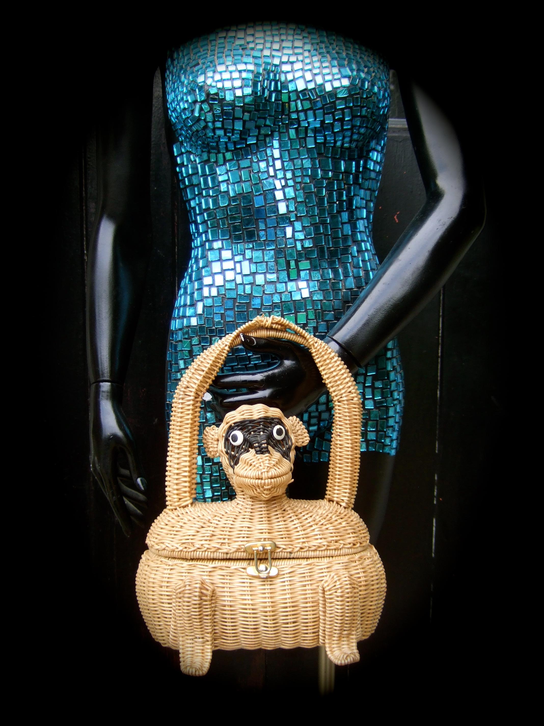 Whimsical Very Rare Wicker Monkey Handbag Designed by Marcus Brothers c 1960 For Sale 12