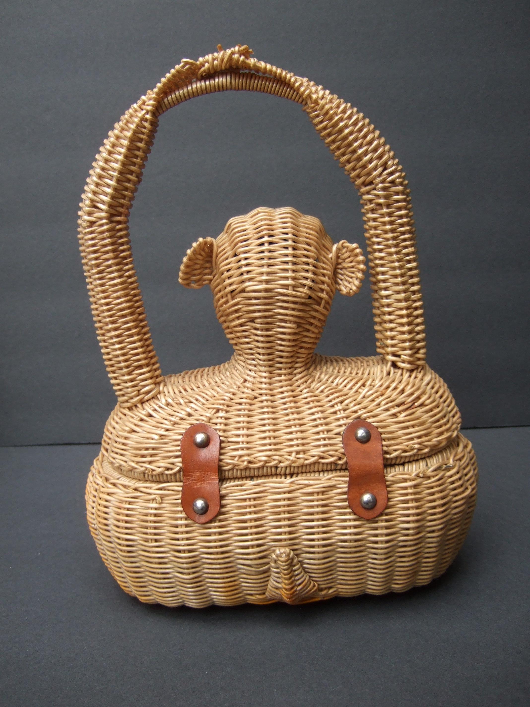 Whimsical Very Rare Wicker Monkey Handbag Designed by Marcus Brothers c 1960 For Sale 13