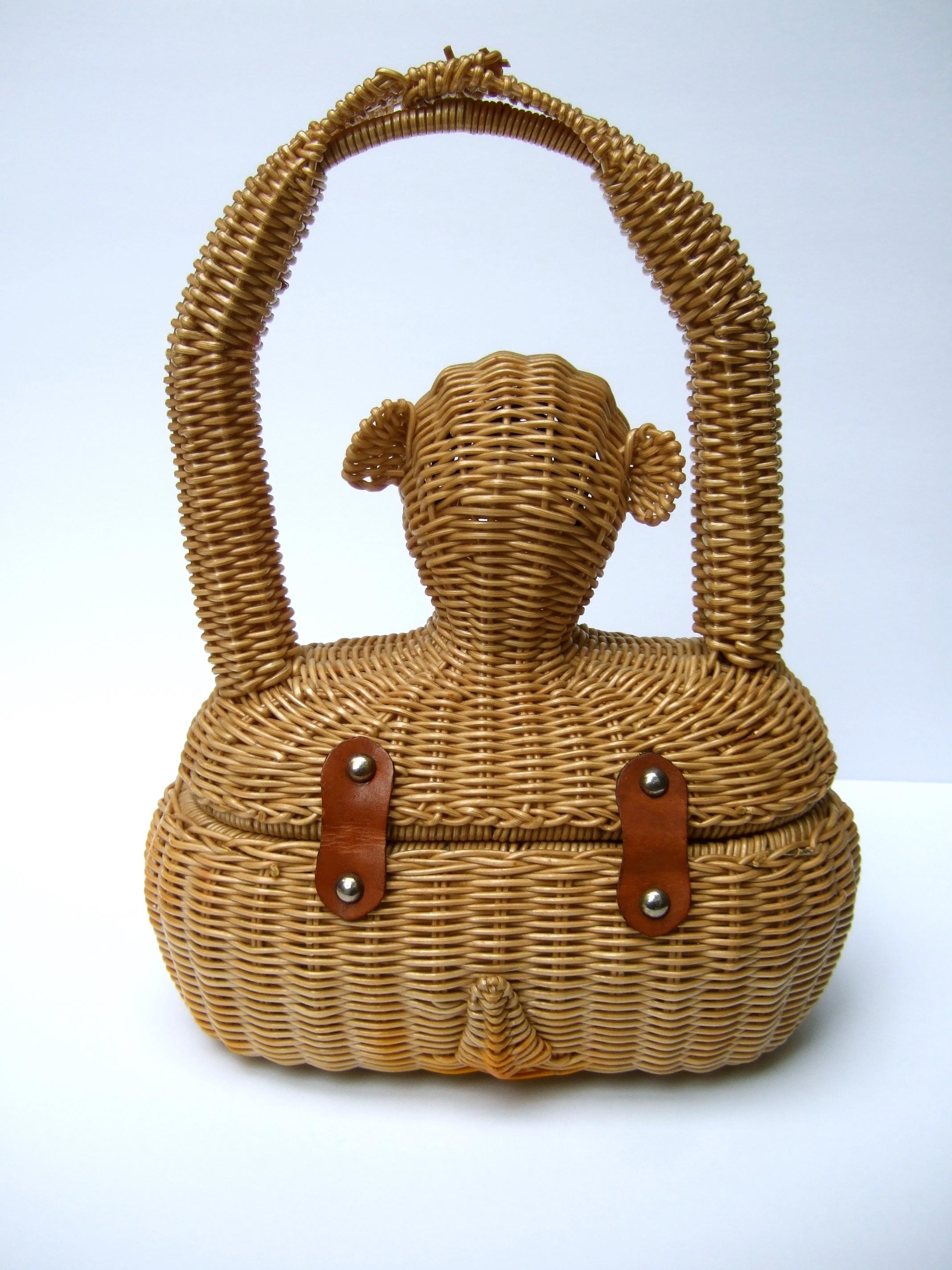 Whimsical Very Rare Wicker Monkey Handbag Designed by Marcus Brothers c 1960 For Sale 14