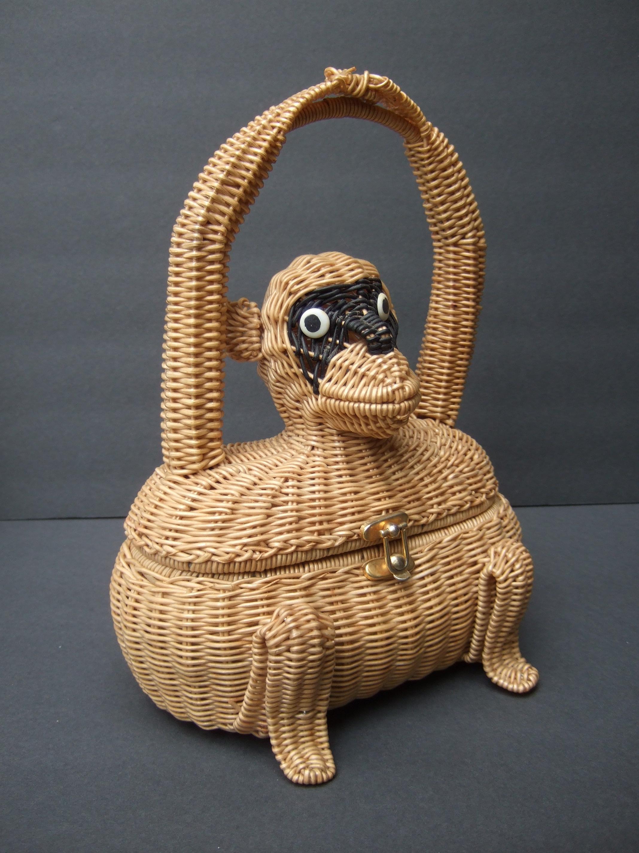 Whimsical Very Rare Wicker Monkey Handbag Designed by Marcus Brothers c 1960 For Sale 2