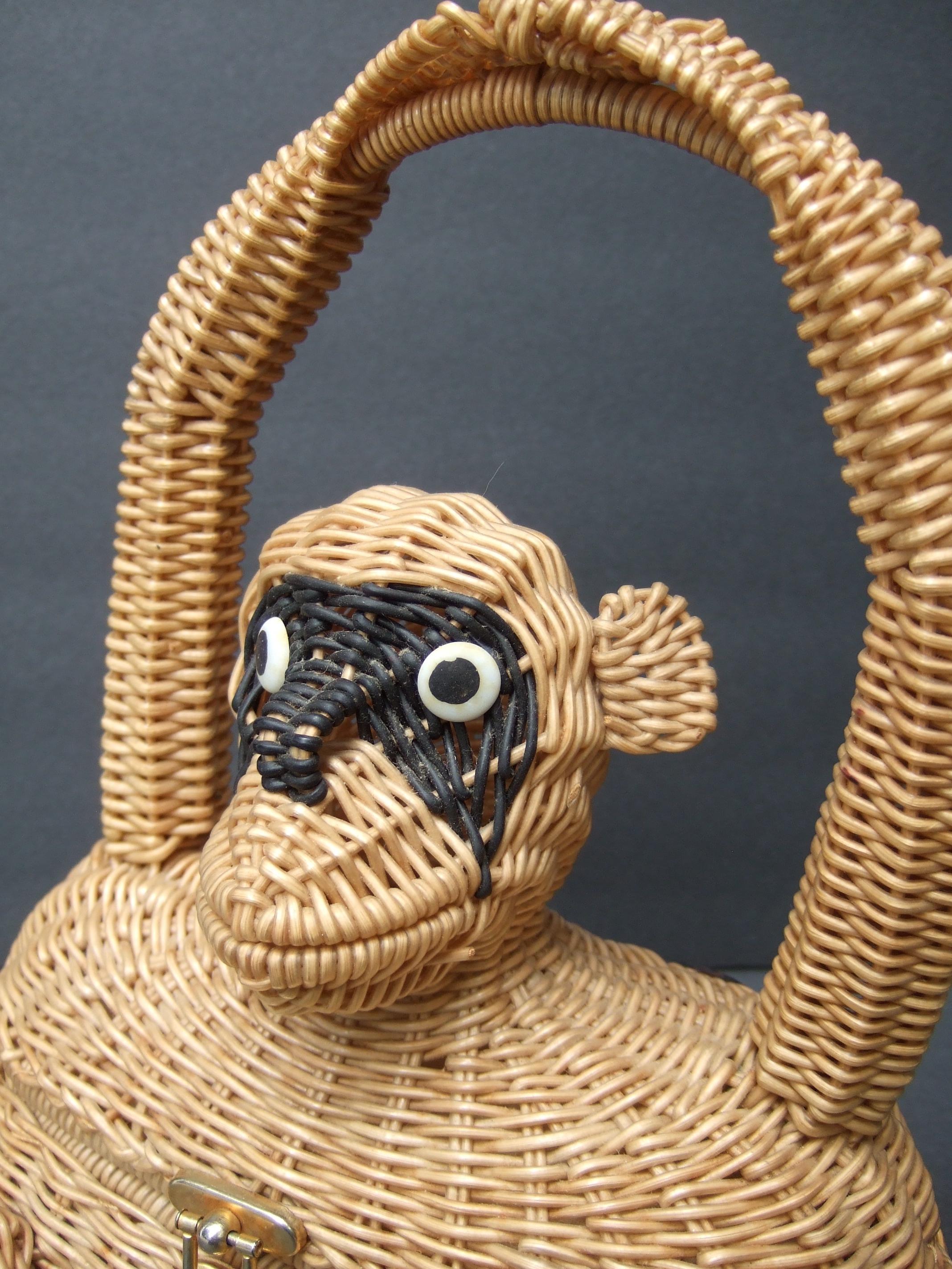 Whimsical Very Rare Wicker Monkey Handbag Designed by Marcus Brothers c 1960 For Sale 3