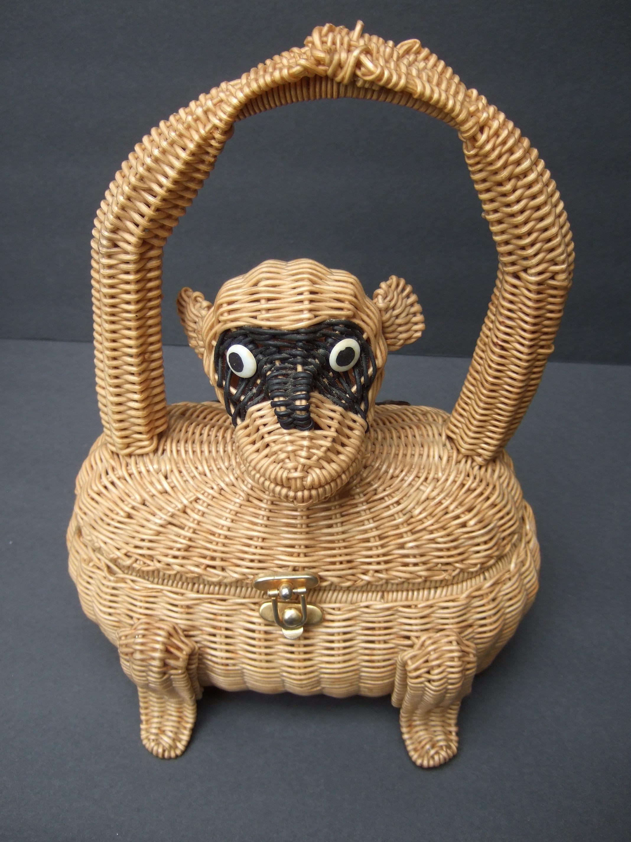 Whimsical Very Rare Wicker Monkey Handbag Designed by Marcus Brothers c 1960 For Sale 4